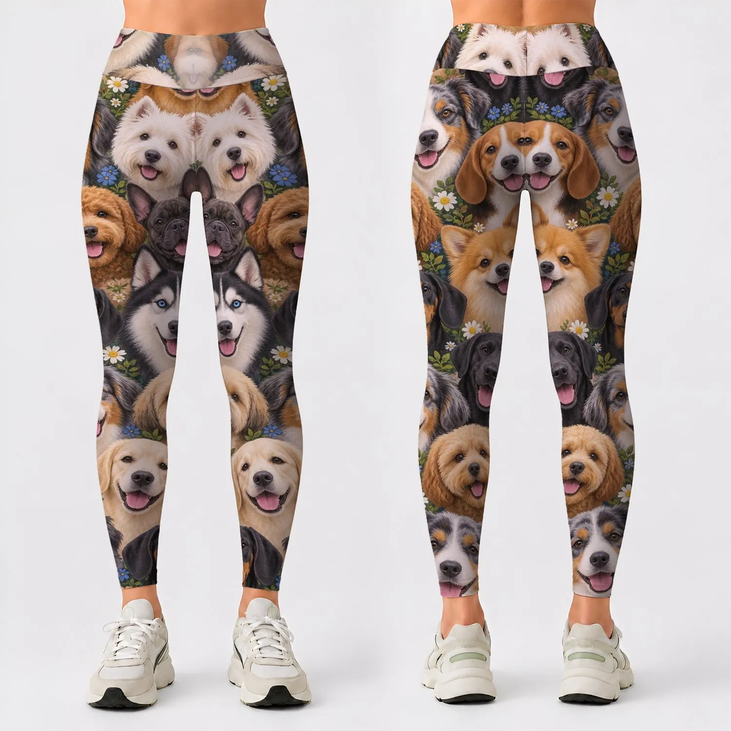 Colorful Puppy Faces for Playful Spring Outings and Everyday Animal Lover Enthusiasts Leggings - 1