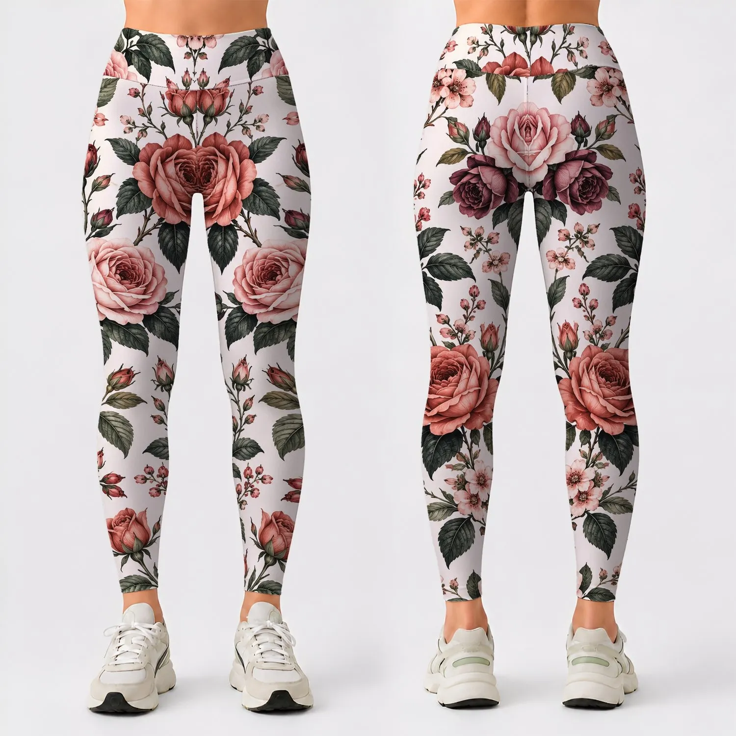 Ivory Rose And Botanical Blooms For Relaxed Weekend Outings And Everyday Style For Women Leggings - 1