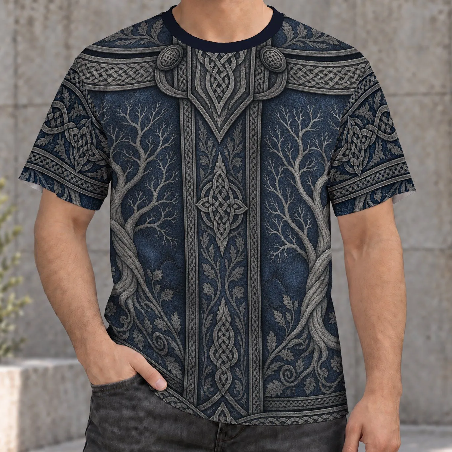 Viking Knotwork Tree Armor for Nordic Adventure, Camping, and Everyday Wear Style All-over Print Unisex T-shirt - 1