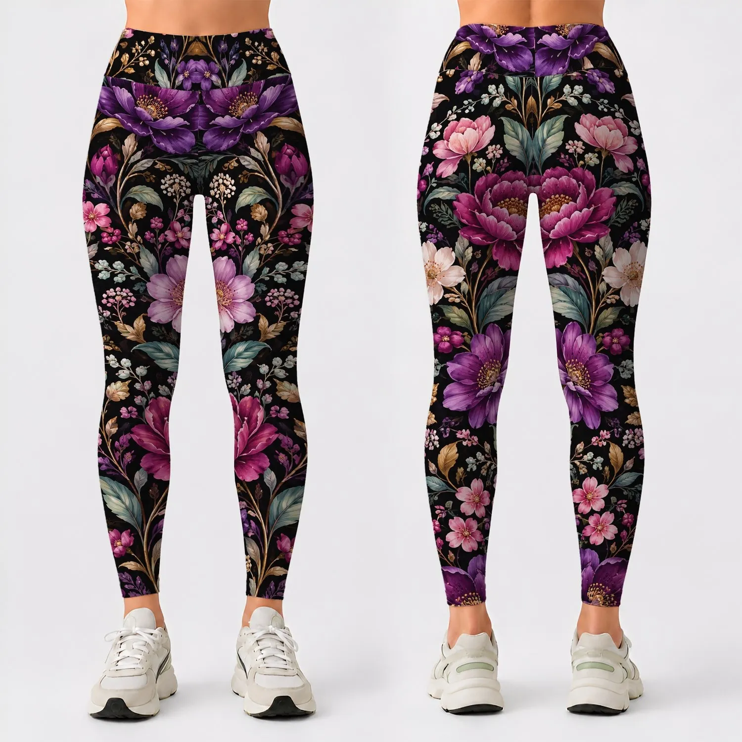 Violet Magenta Botanical Blooms for Everyday Style and Special Occasions Leggings - 1