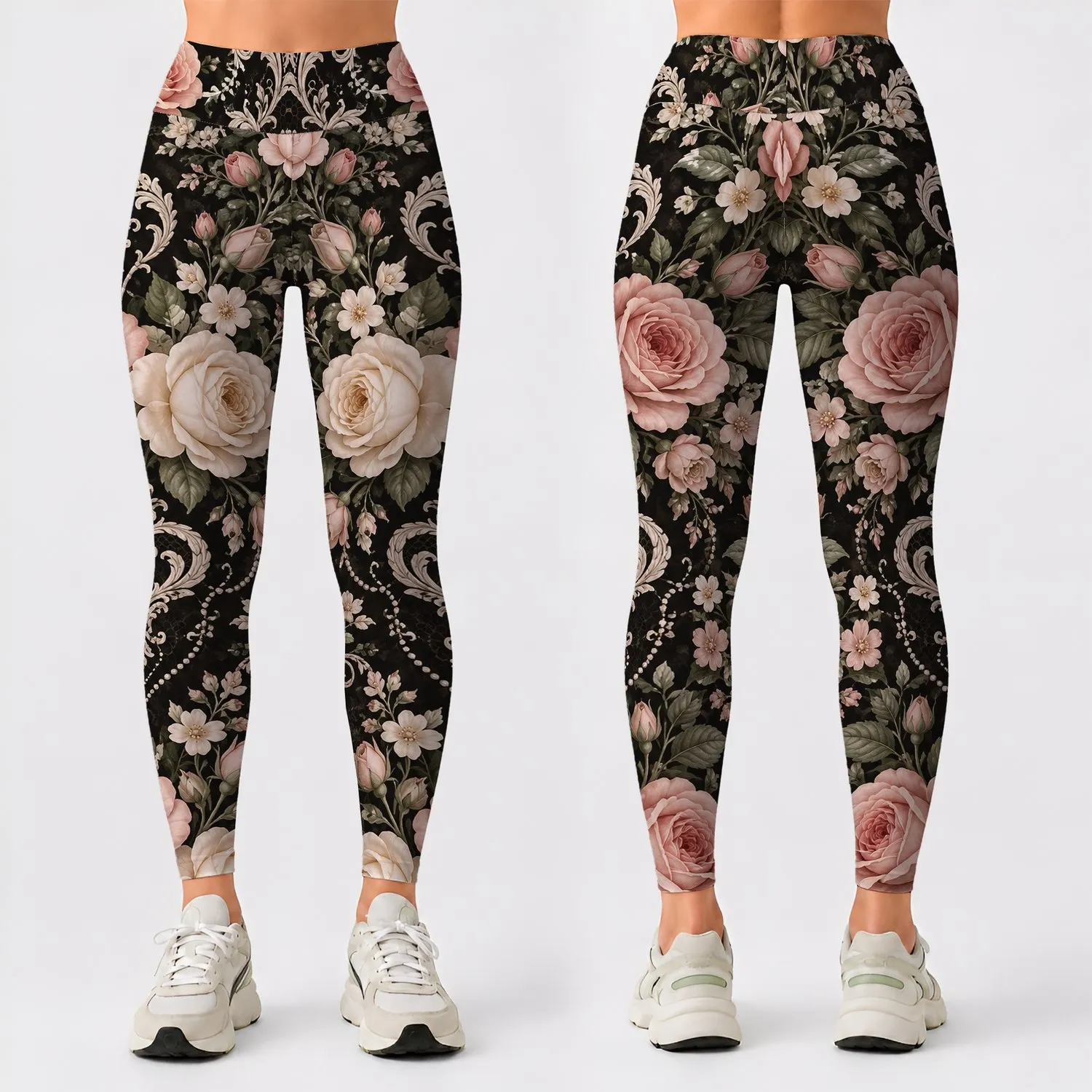 Vintage Rose Bouquets for Romantic Garden Strolls and Everyday Cottagecore Living Leggings - 1
