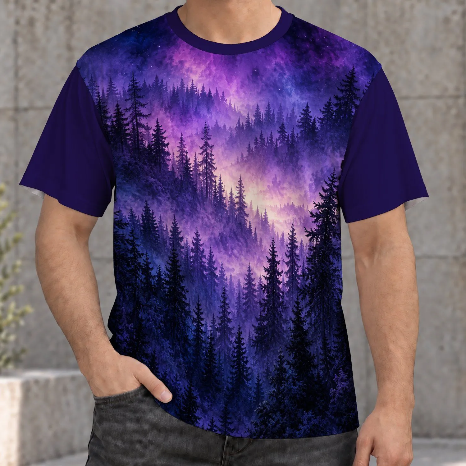 Violet Starlit Forest Scenery for Dreamy Nature Walks and Cozy Everyday Escapes All-over Print Unisex T-shirt - 1