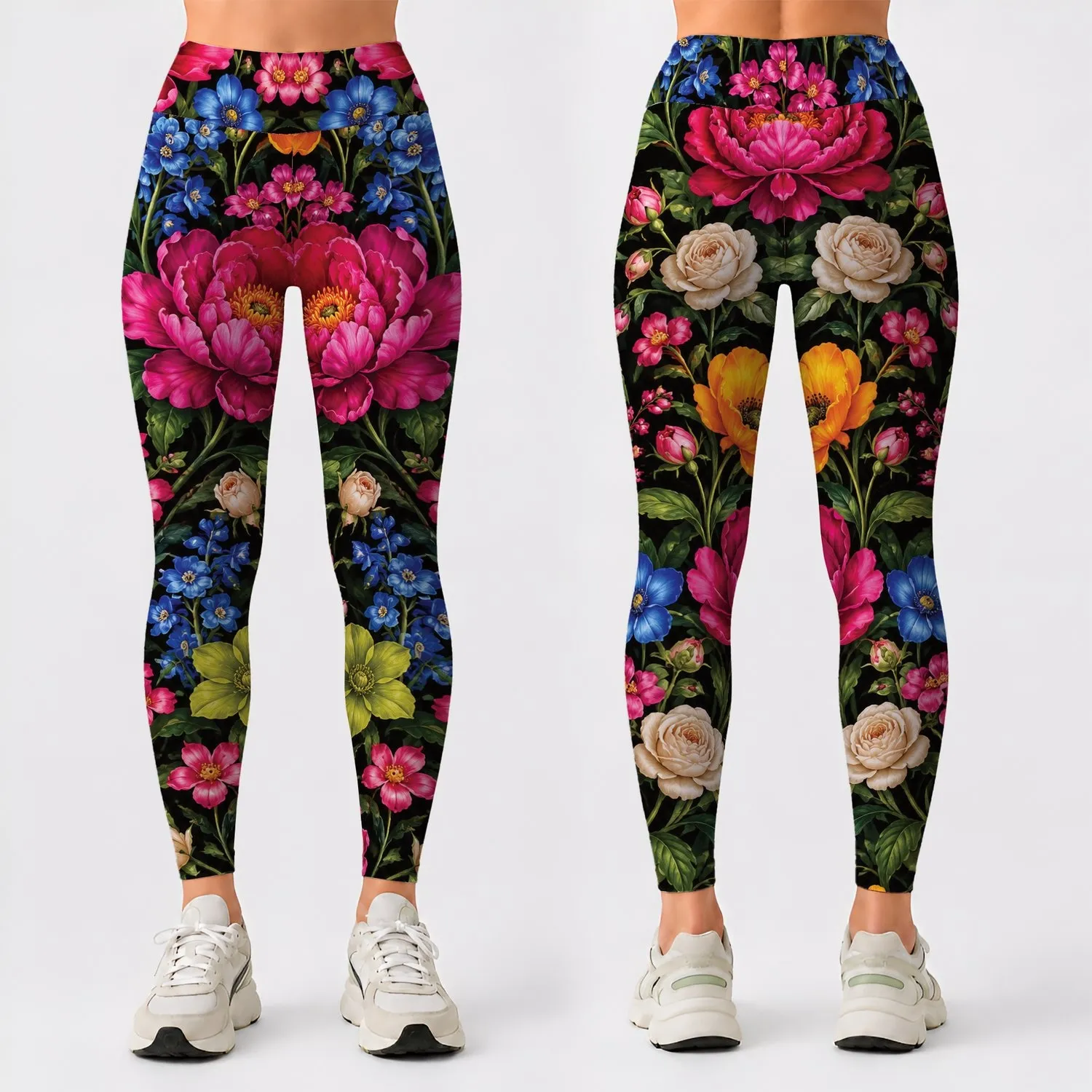 Vibrant Peonies And Garden Blooms For Casual Summer Outings And Everyday Style Leggings - 1