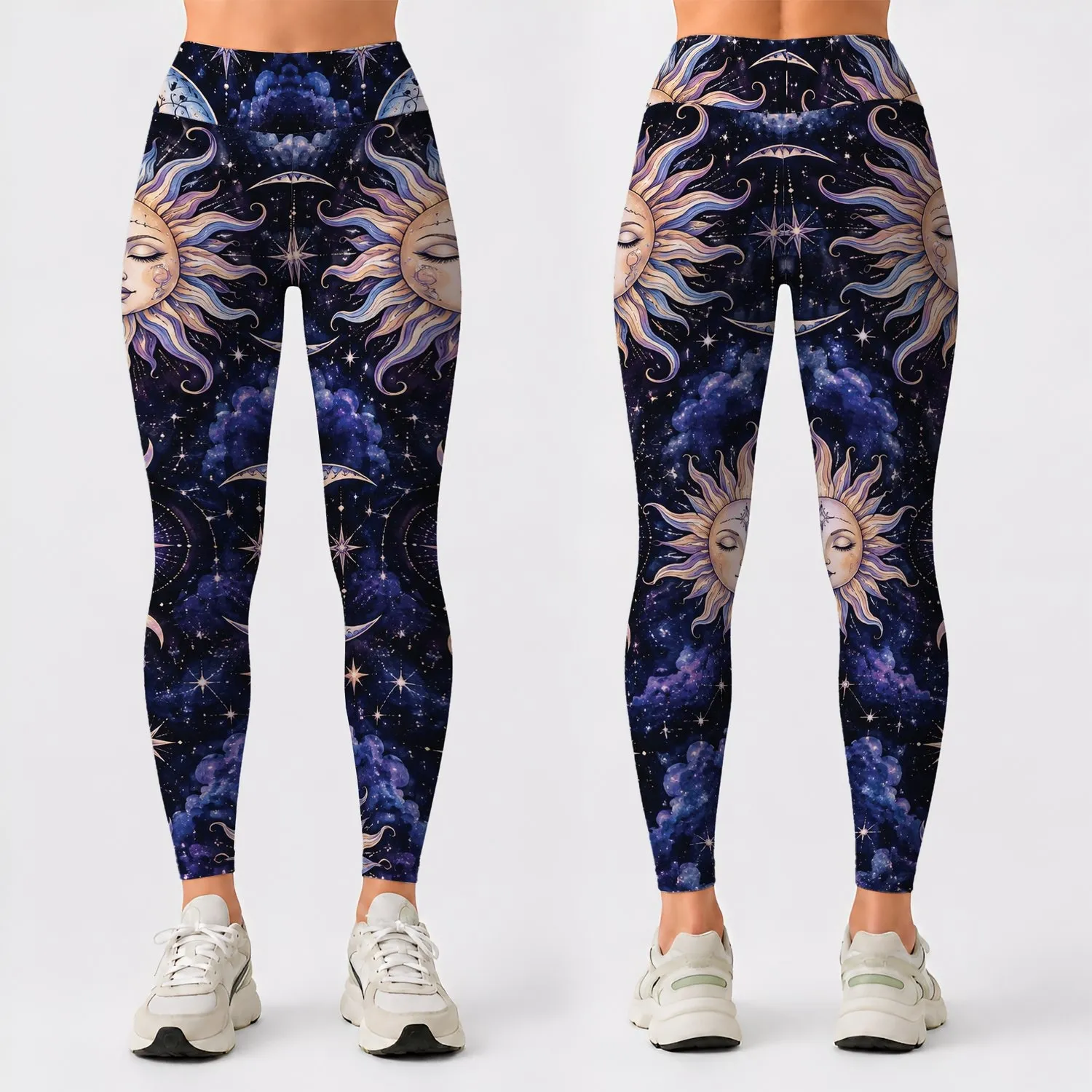 Celestial Sun And Crescent Moon Motifs For Dreamy Stargazing And Everyday Style Leggings - 1