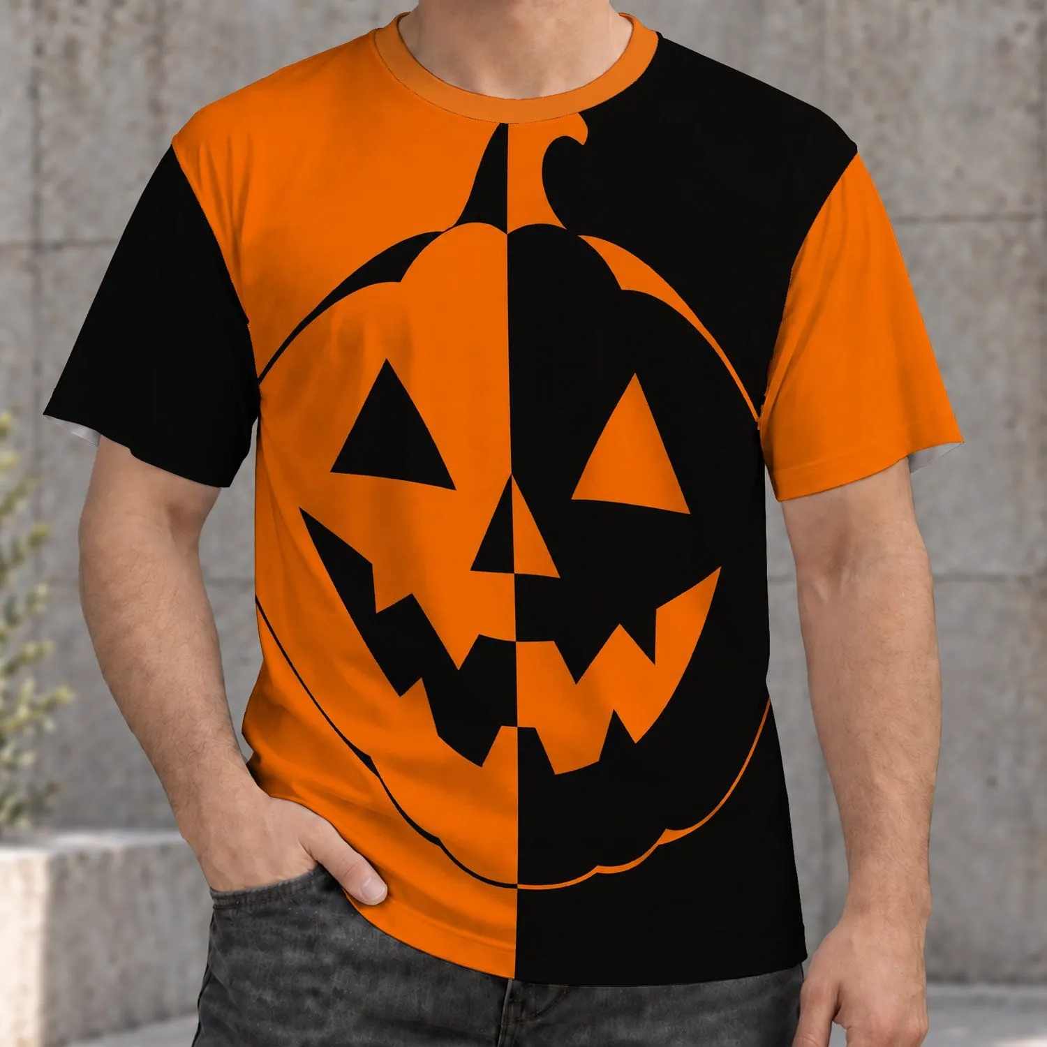 Smiling Jack-O'-Lantern Halloween Color Block for Festive October Celebrations All-over Print Unisex T-shirt - 1
