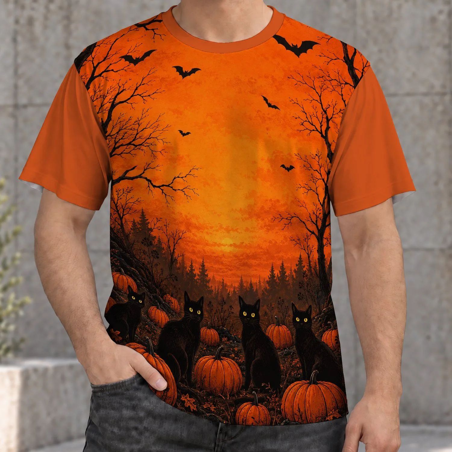 Halloween Black Cats and Pumpkins for Autumn Haunted Forest Gatherings and Women All-over Print Unisex T-shirt - 1