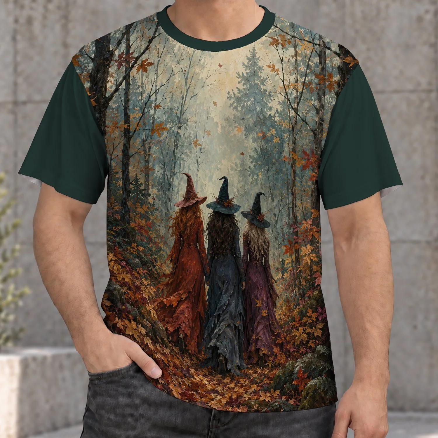 Autumn Forest Witches for Halloween Parties, Gatherings, and Cozy Seasonal Wear All-over Print Unisex T-shirt - 1
