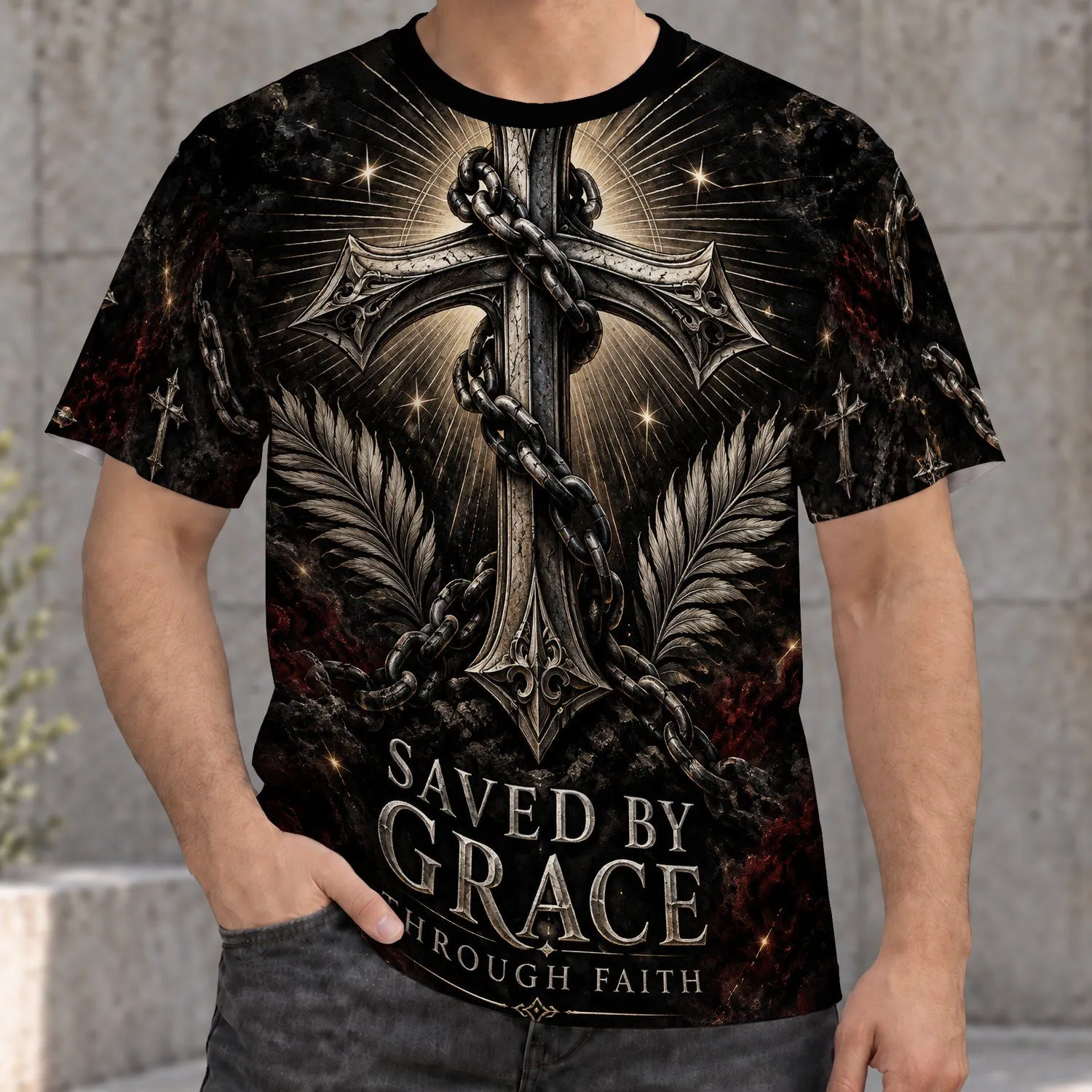 Radiant Cross and Grace Faith Message for Church Worship and Everyday Christian Devotion All-over Print Unisex T-shirt - 1