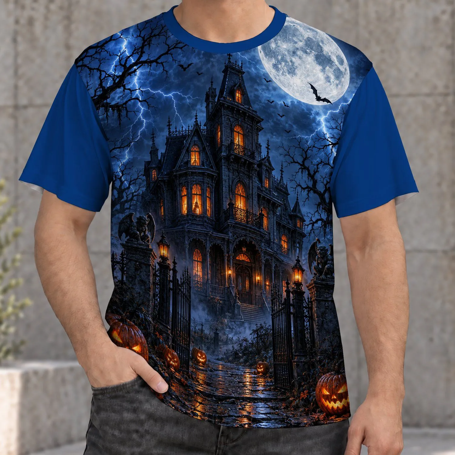 Haunted Mansion Under A Full Moon For Spooky Halloween Nights And Gothic Fall Parties All-over Print Unisex T-shirt - 1