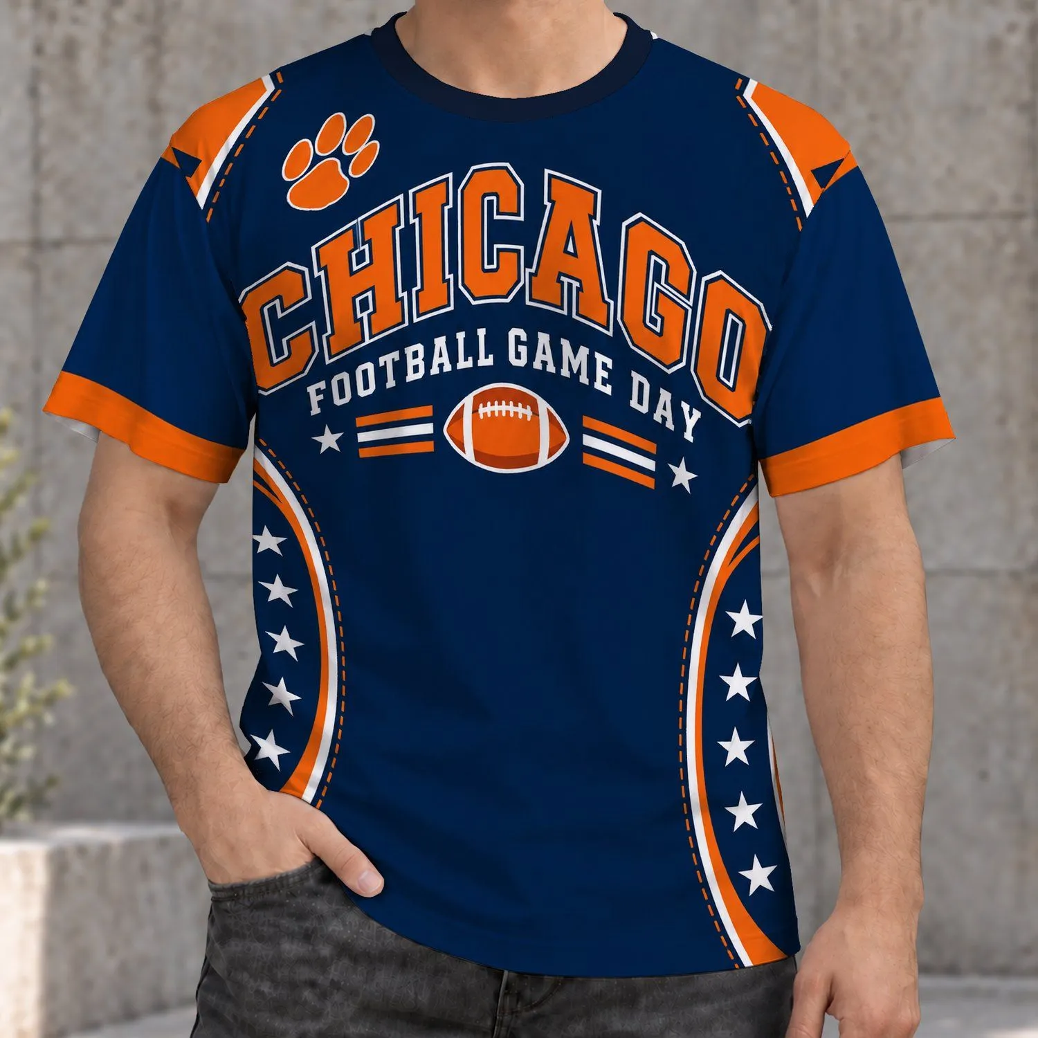 Chicago Football Game Day Orange And Navy Stadium Style For Women Fans All-over Print Unisex T-shirt - 1
