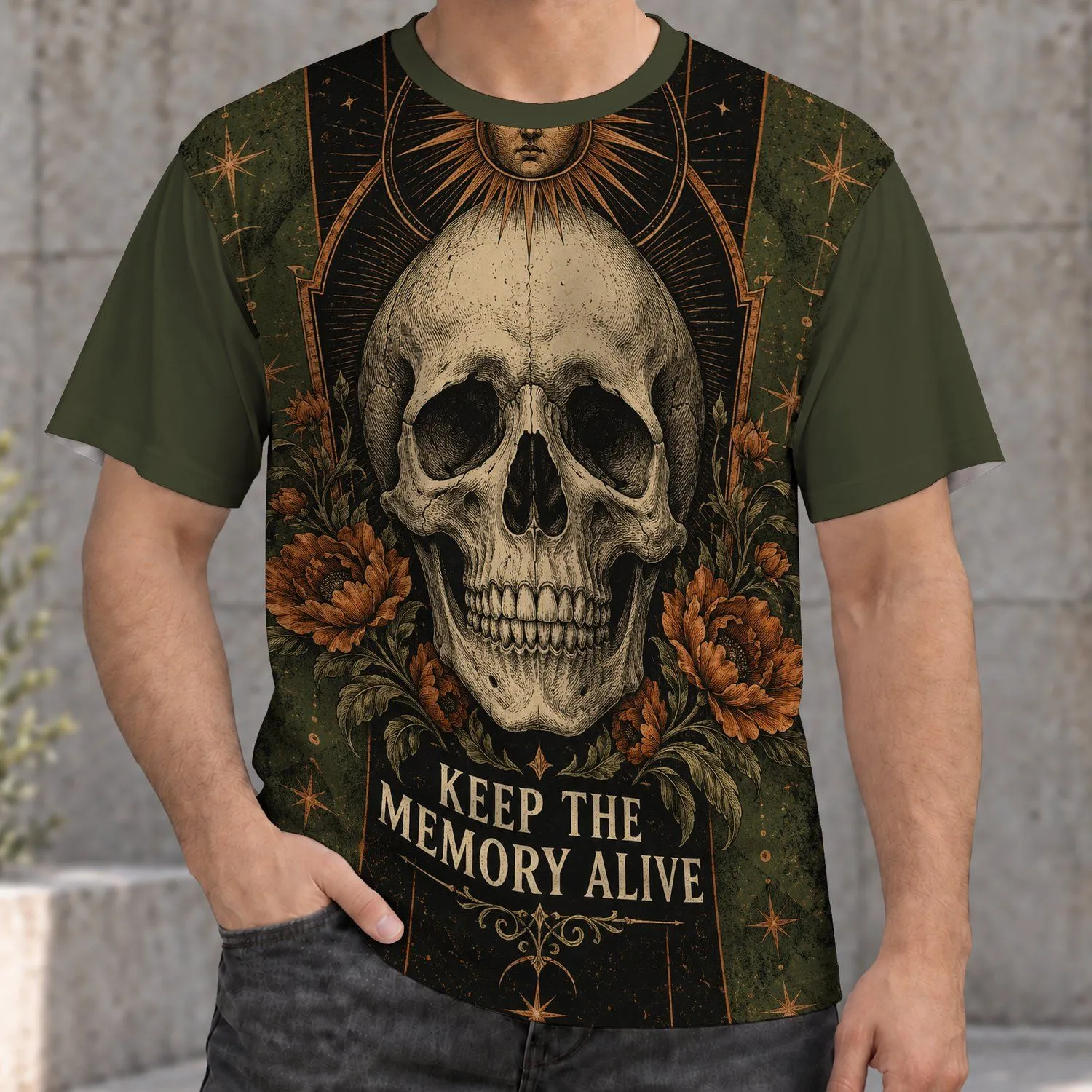 Gothic Skull And Marigold Celestial Art For Halloween And Alternative Style Fans All-over Print Unisex T-shirt - 1