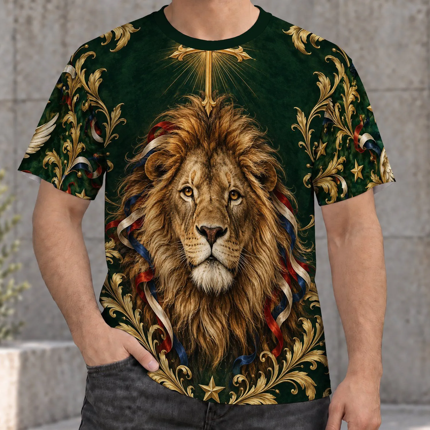 Lion Cross Faithful Spirit for Worship and Everyday Inspirational Wear for Men of Faith All-over Print Unisex T-shirt - 1