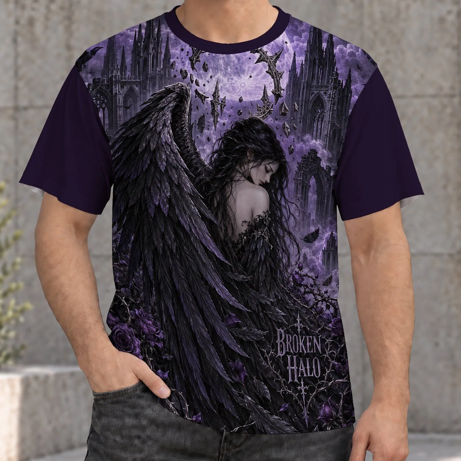 Broken Halo Fallen Angel Moon Gothic Roses For Dark Aesthetic Style And Halloween All-over Print Unisex T-shirt - 1