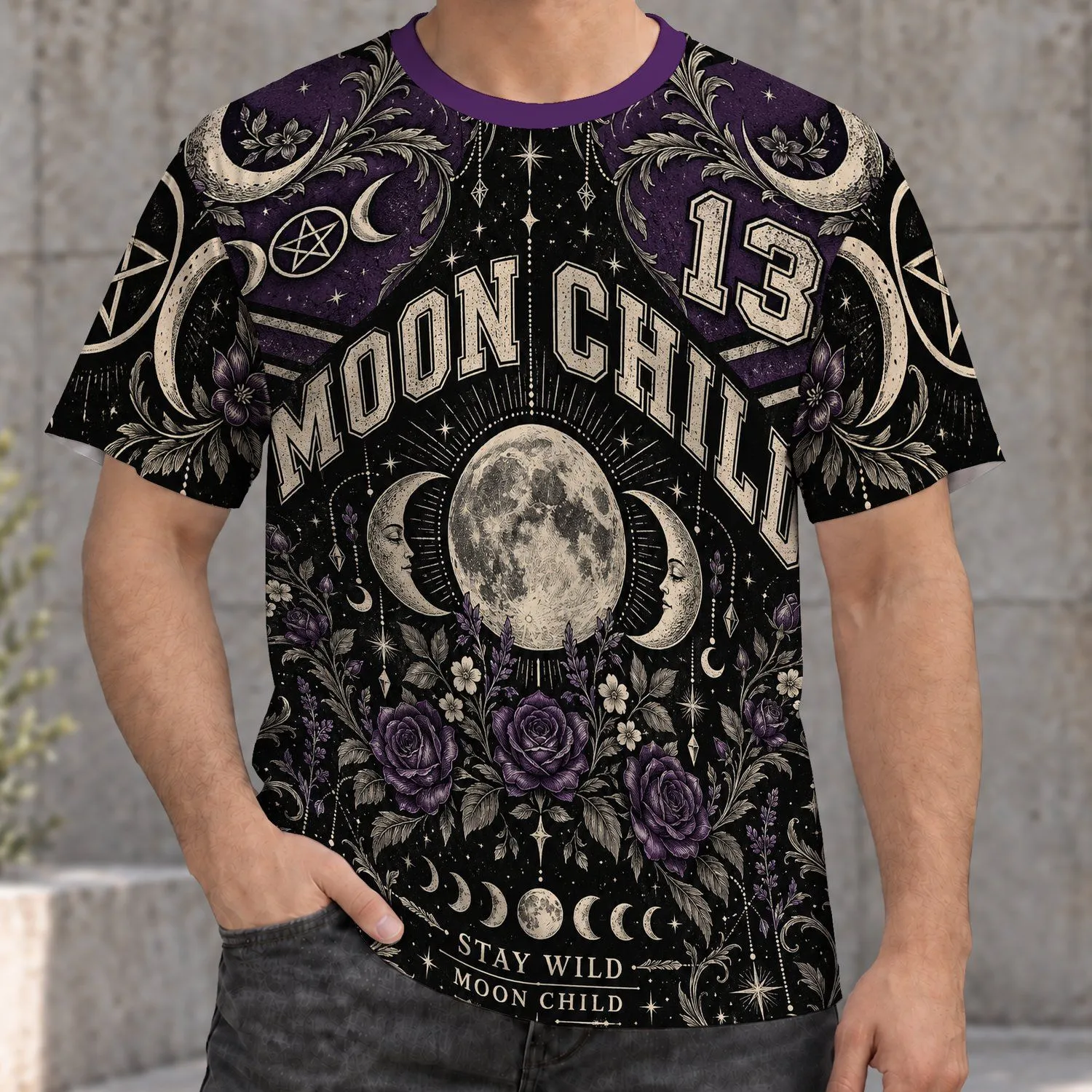Moon Child Crescent Moon And Rose Witchcraft For Halloween Night Rituals For Women All-over Print Unisex T-shirt - 1