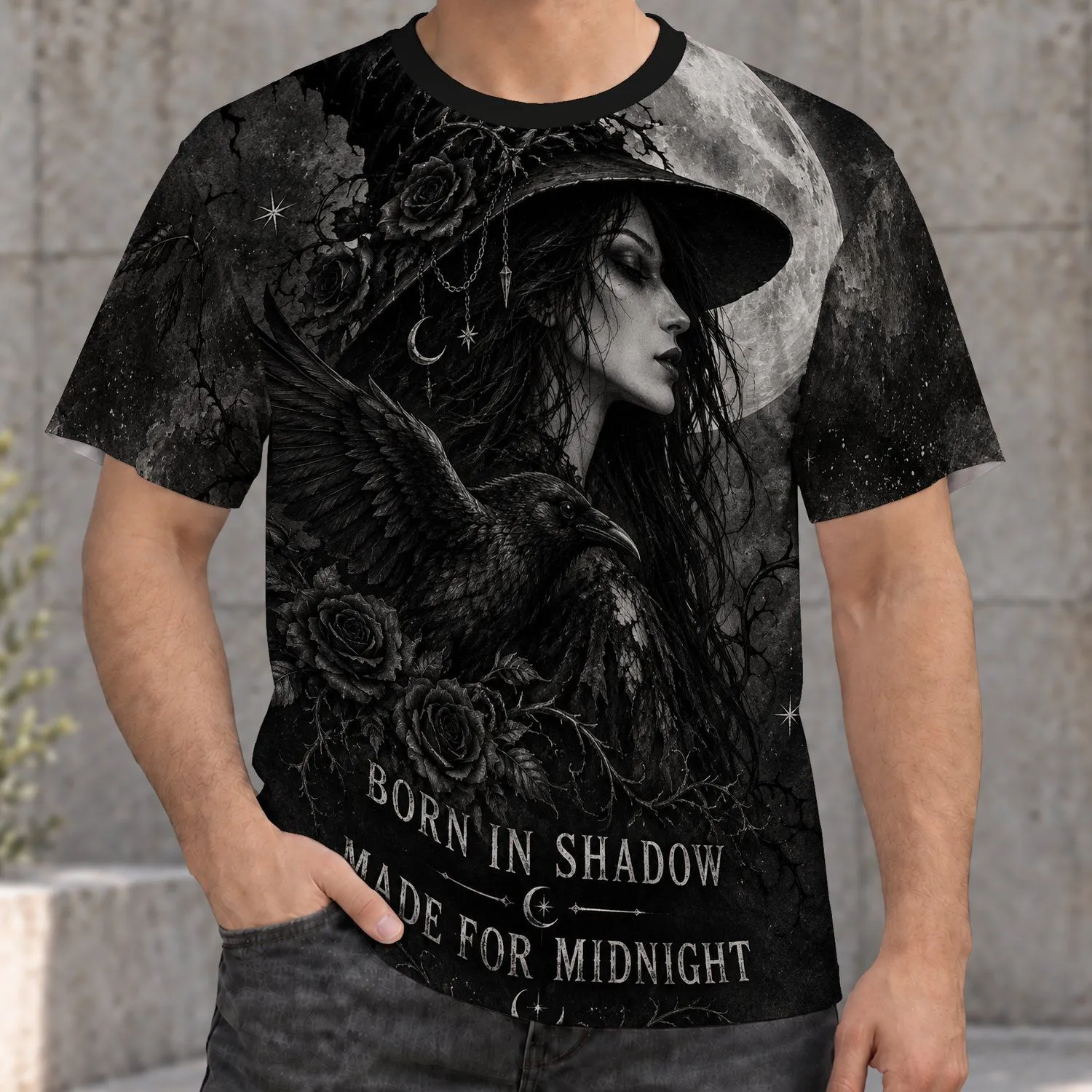 Gothic Witch Raven and Moon for Halloween Nights and Dark Academia Style All-over Print Unisex T-shirt - 1