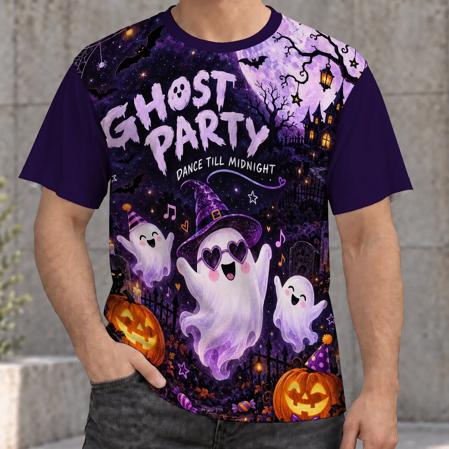 Ghost Party Moonlit Halloween Gathering for Spooky Season Celebrations All-over Print Unisex T-shirt - 1