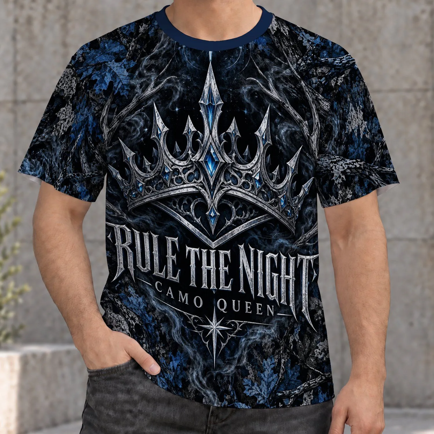 Gothic Silver Crown and Midnight Camo for Halloween Night Queen Style All-over Print Unisex T-shirt - 1
