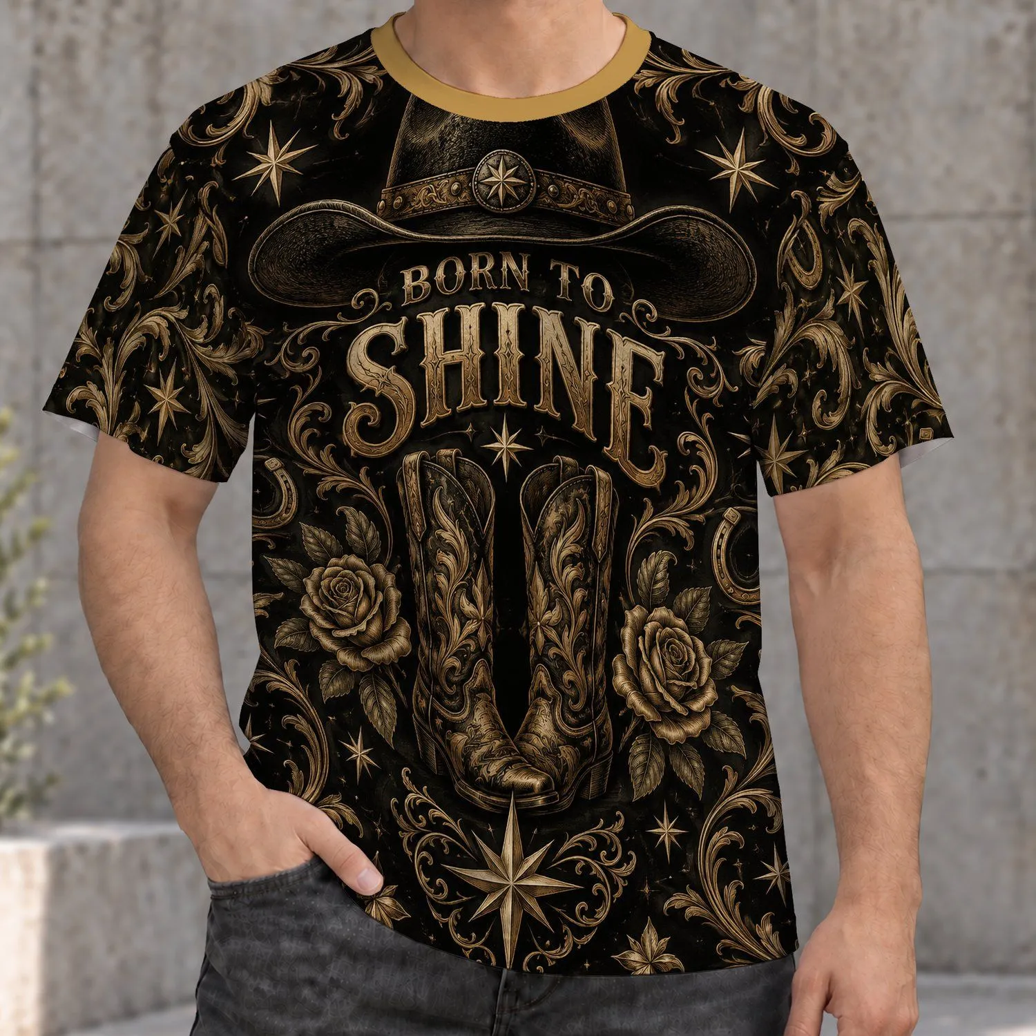 Western Cowboy Hat Boots and Roses for Rodeo Nights and Country Concerts for Her All-over Print Unisex T-shirt - 1