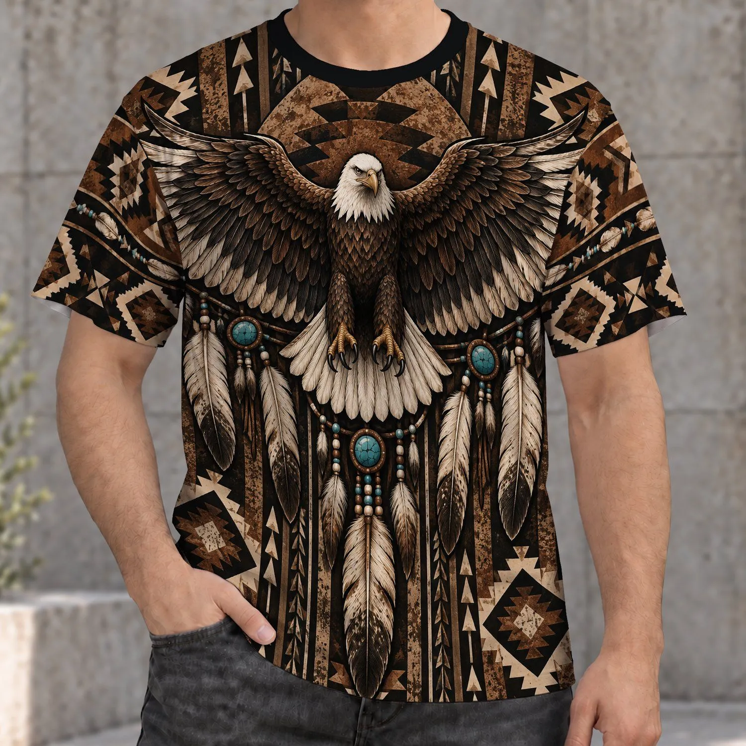 Eagle and Southwestern Motifs for Rodeo Nights and Everyday Western Style All-over Print Unisex T-shirt - 1