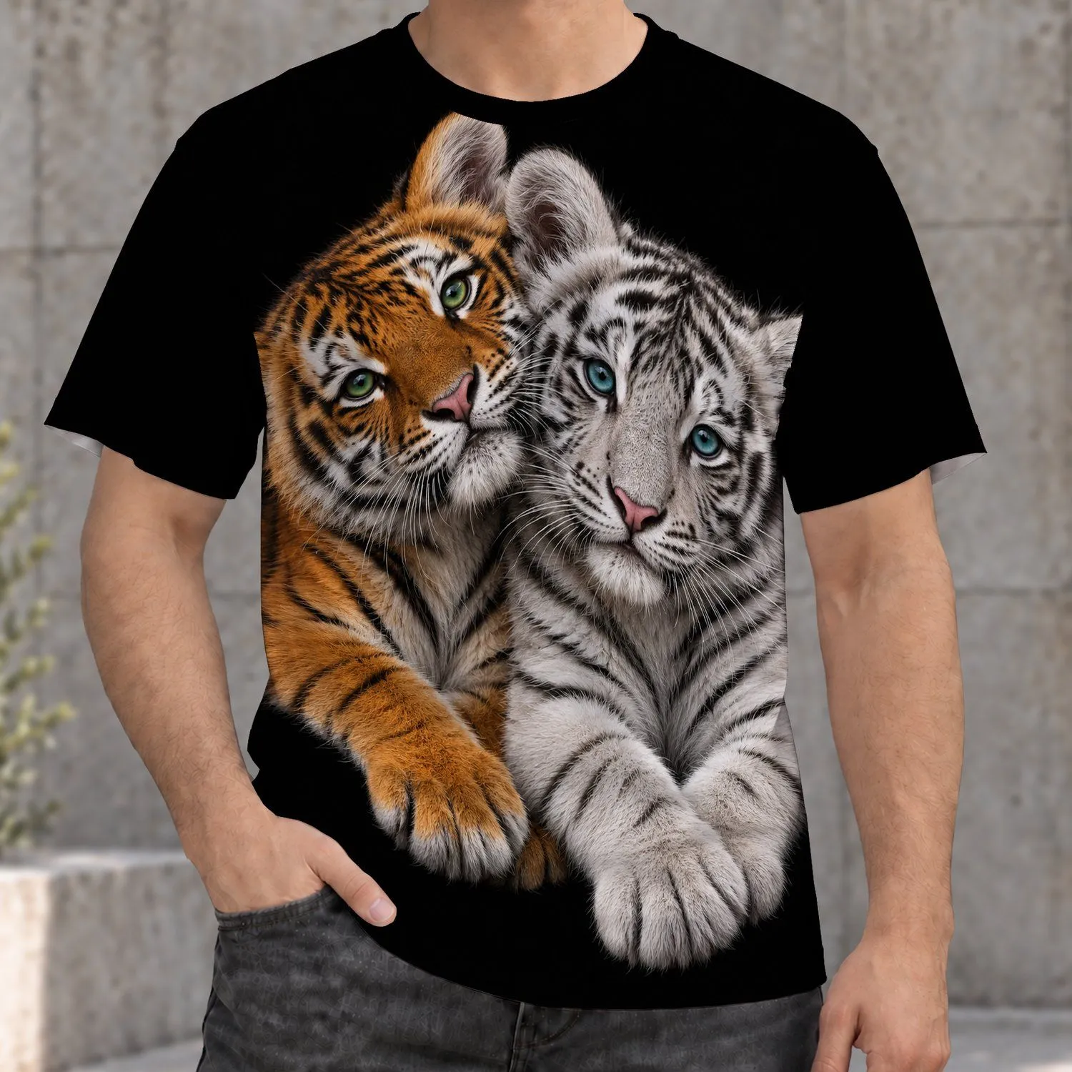 Realistic Tiger Cub Portrait for Wildlife Lovers and Casual Everyday Wear All-over Print Unisex T-shirt - 1