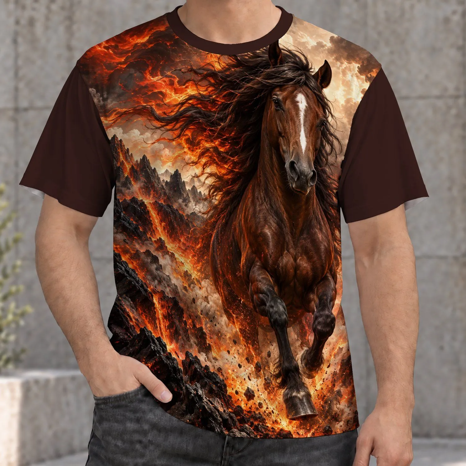 Fire Horse in a Volcanic Storm for Bold Everyday Adventure and Horse Lovers All-over Print Unisex T-shirt - 1