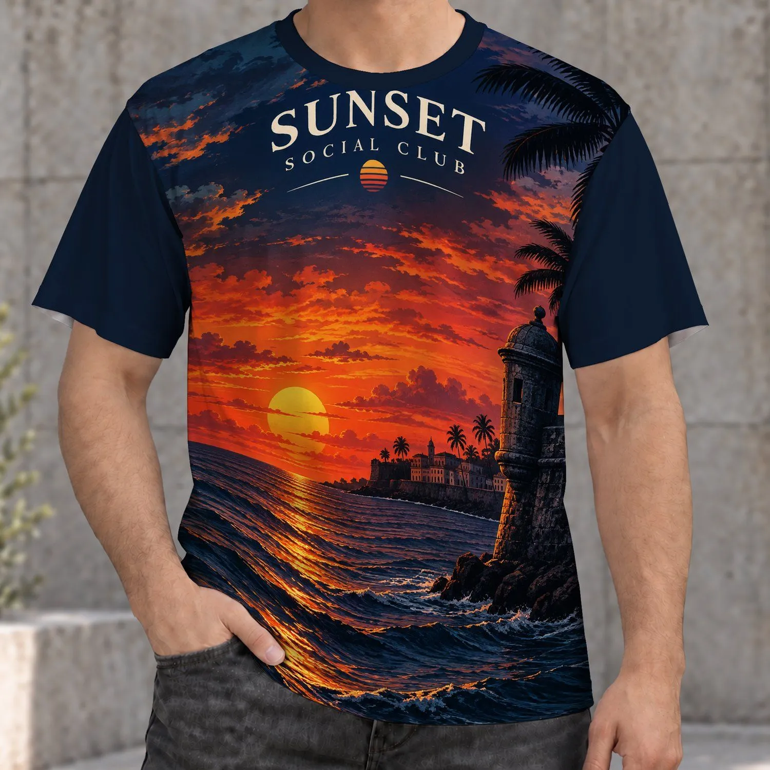 Tropical Sunset Coastline at Golden Hour for Relaxed Beach Getaways and Coastal Travel All-over Print Unisex T-shirt - 1