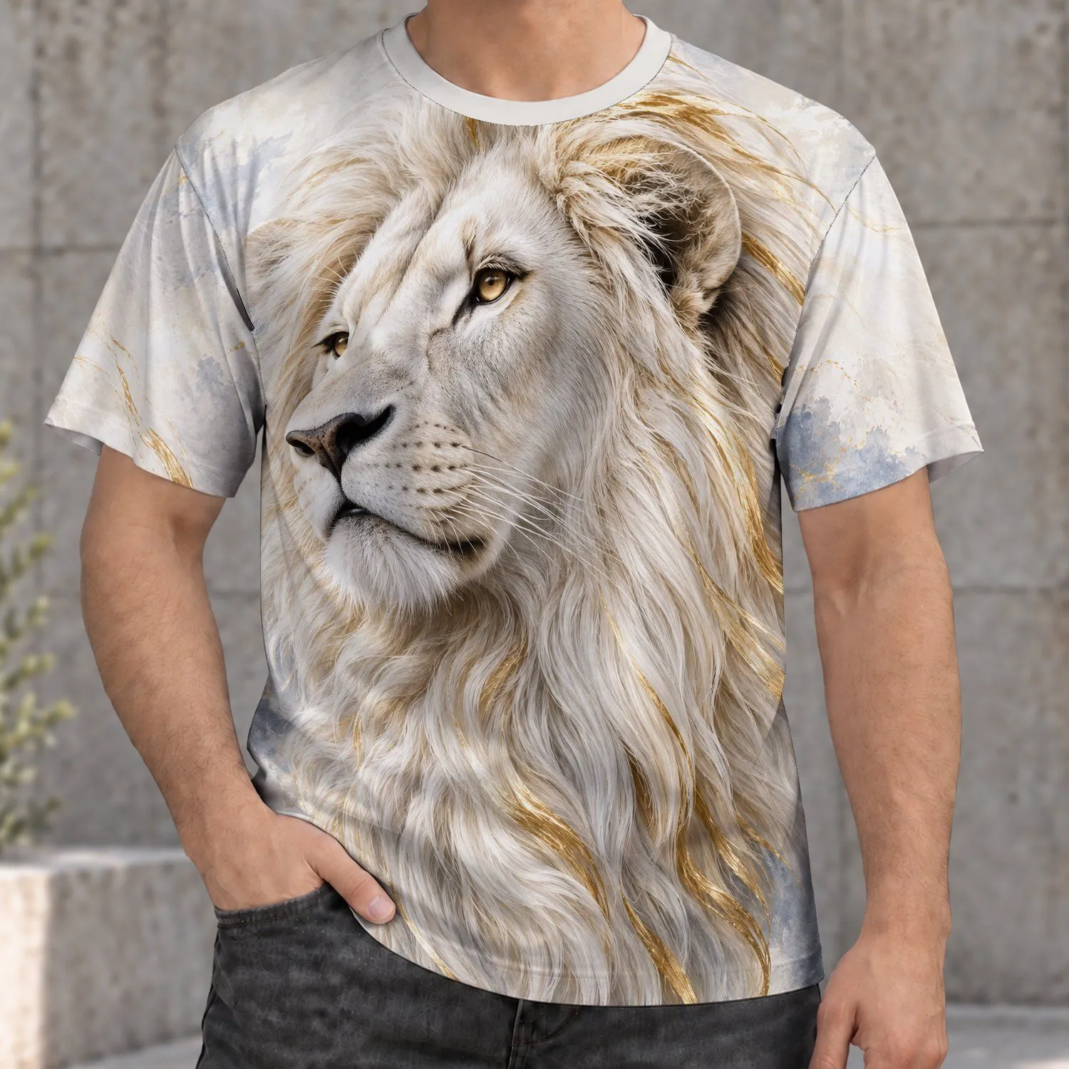 White Lion Golden Mane Art for Everyday Outings and Weekend Travel All-over Print Unisex T-shirt - 1