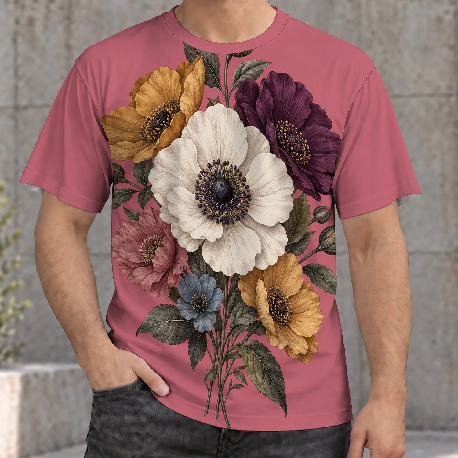Vintage Botanical Bouquet for Everyday Outings and Romantic Weekend Nature Lovers All-over Print Unisex T-shirt - 1