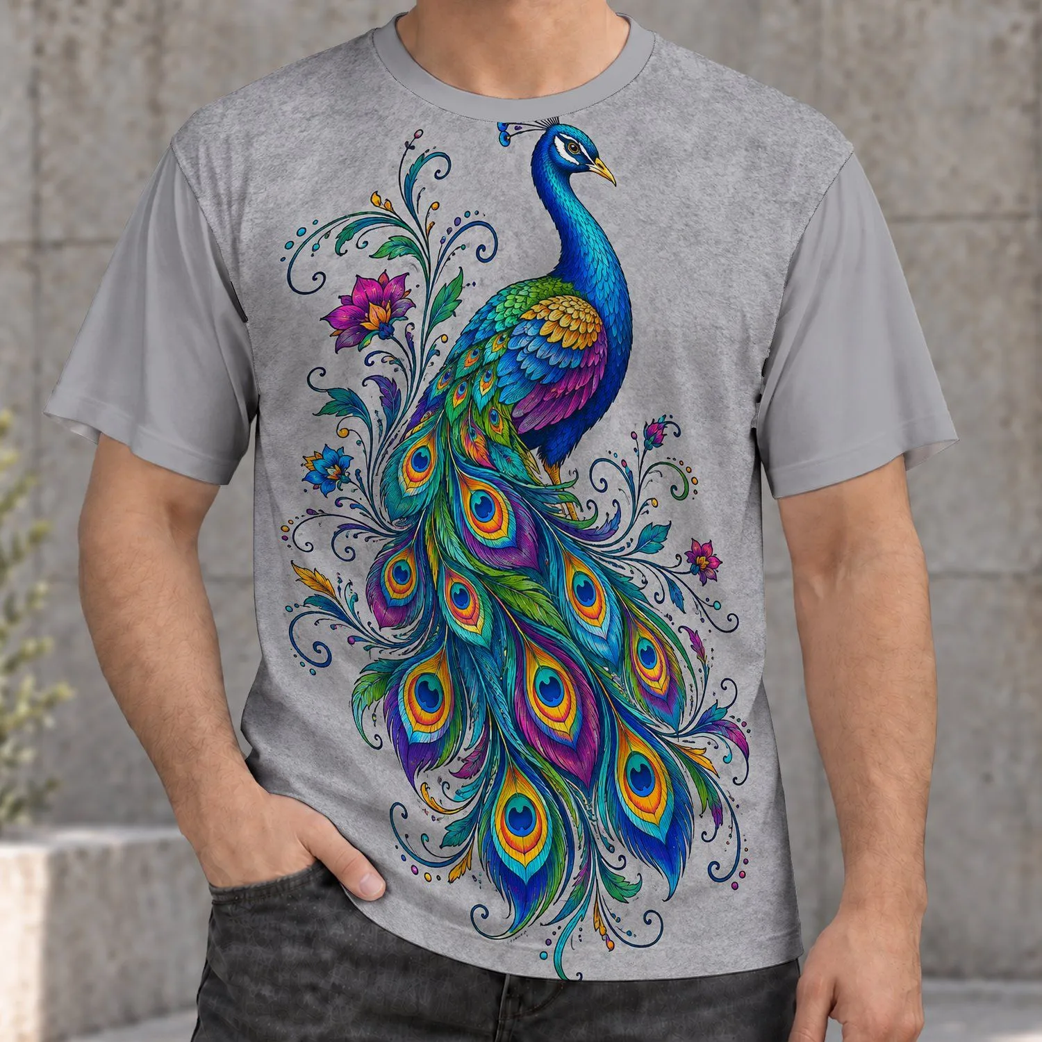 Vibrant Peacock Feather Motif for Nature Lovers, Festivals and Everyday Style Wear All-over Print Unisex T-shirt - 1