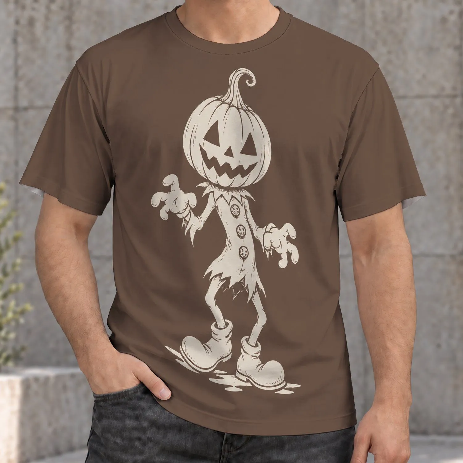 Grinning Pumpkin Head Character for Halloween Nights and Casual Autumn Wear for All All-over Print Unisex T-shirt - 1