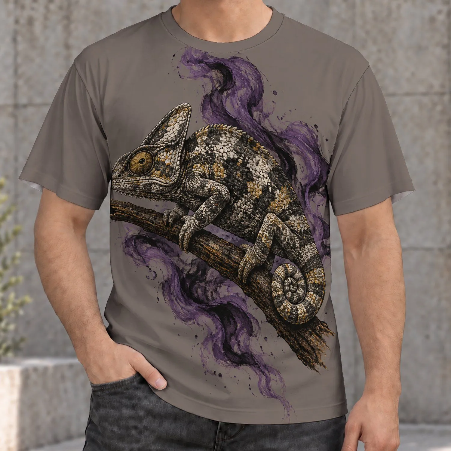 Chameleon With Violet Smoke For Bold Casual Style And Nature Lovers Everywhere All-over Print Unisex T-shirt - 1