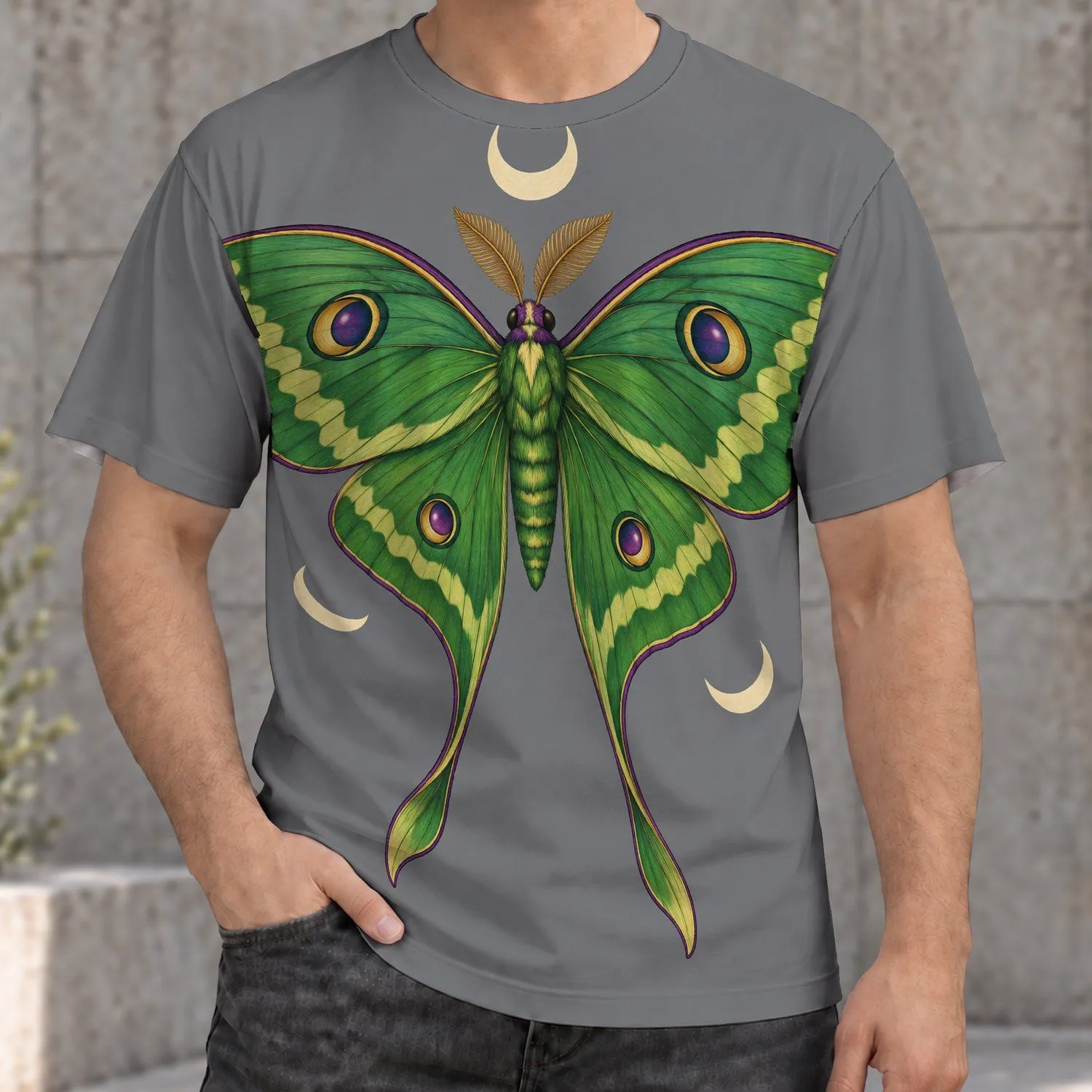 Emerald Moon Moth for Night Garden Gatherings and Everyday Bohemian Style Wear Gift All-over Print Unisex T-shirt - 1