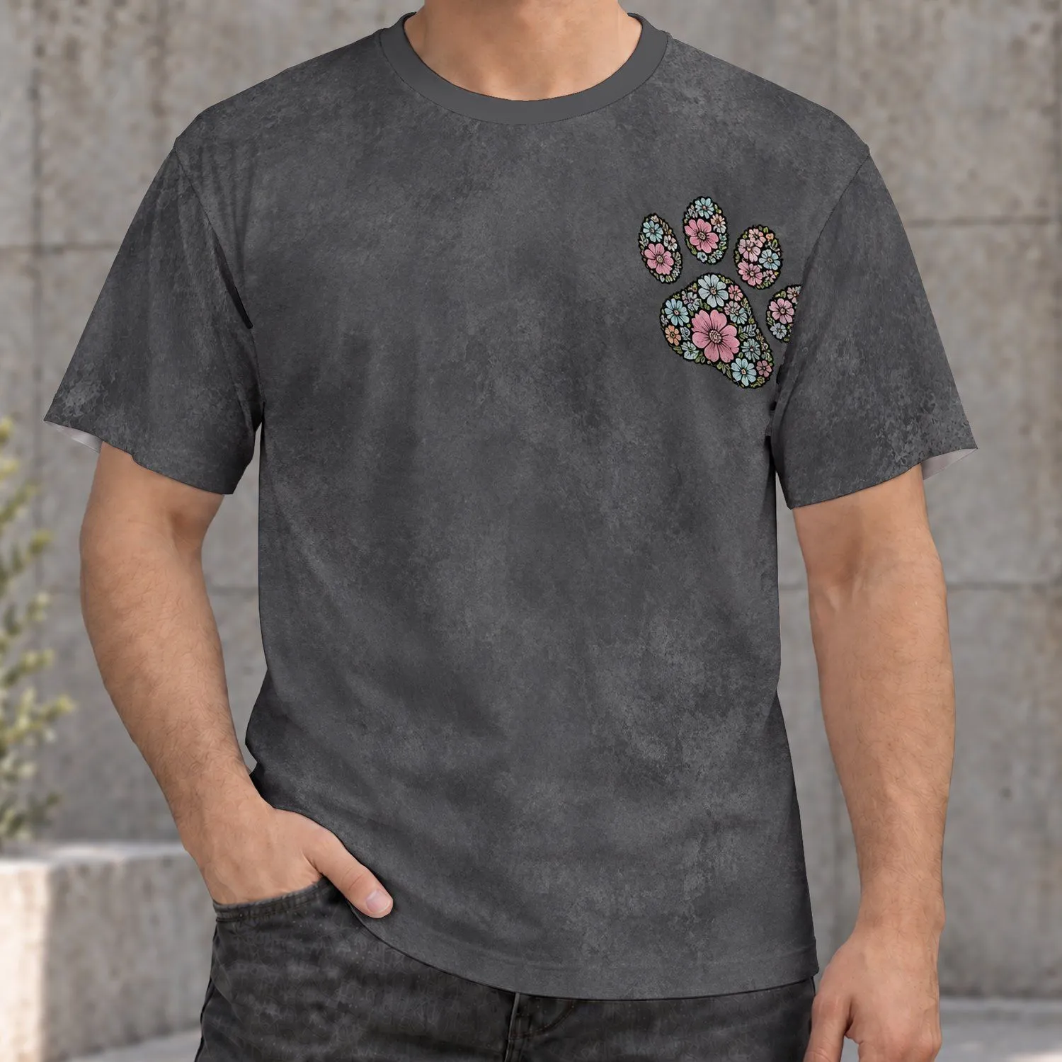 Floral Paw Motif for Everyday Casual Outings and Pet Lover Gifts for Youth and Adults All-over Print Unisex T-shirt - 1