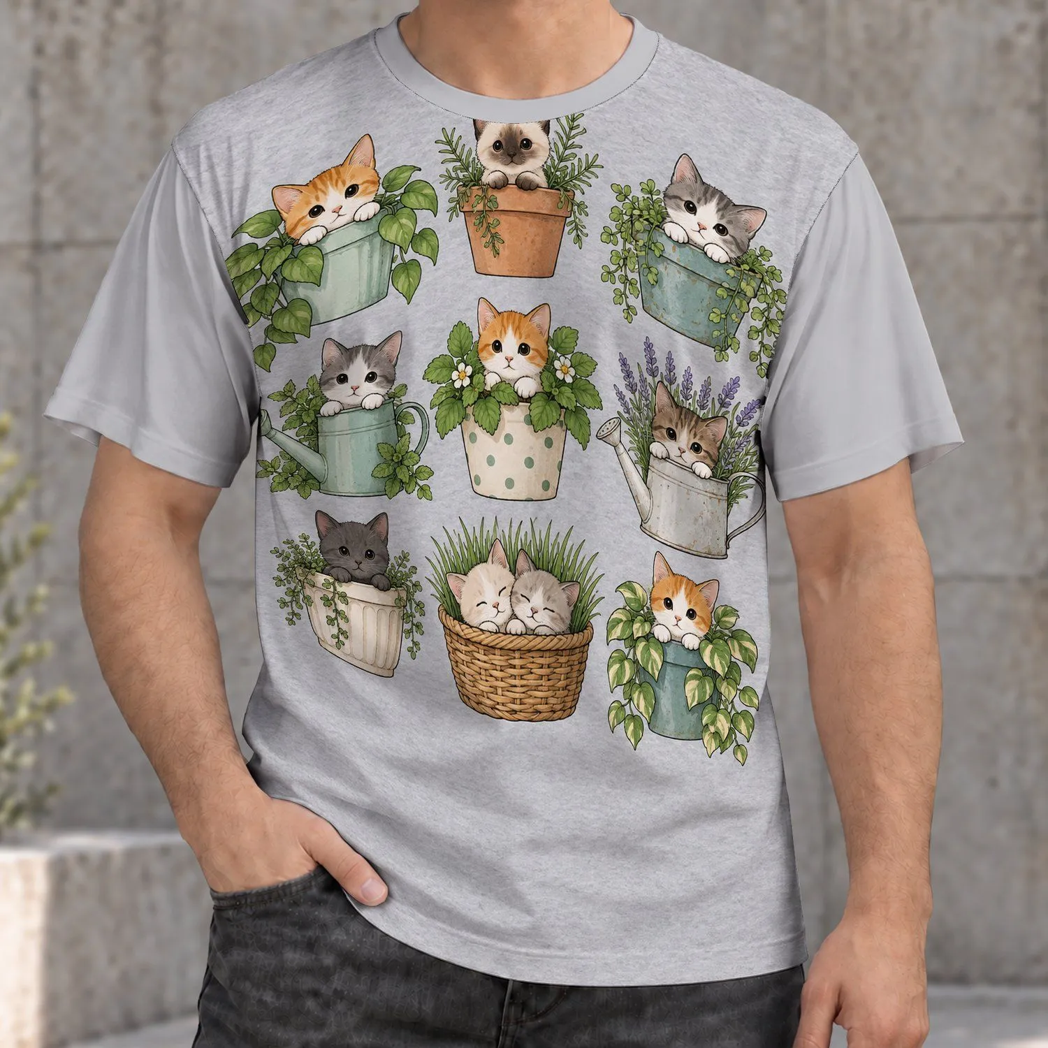 Charming Gardening Cats in Pots for Relaxed Weekends and Cat Lovers of Every Age All-over Print Unisex T-shirt - 1