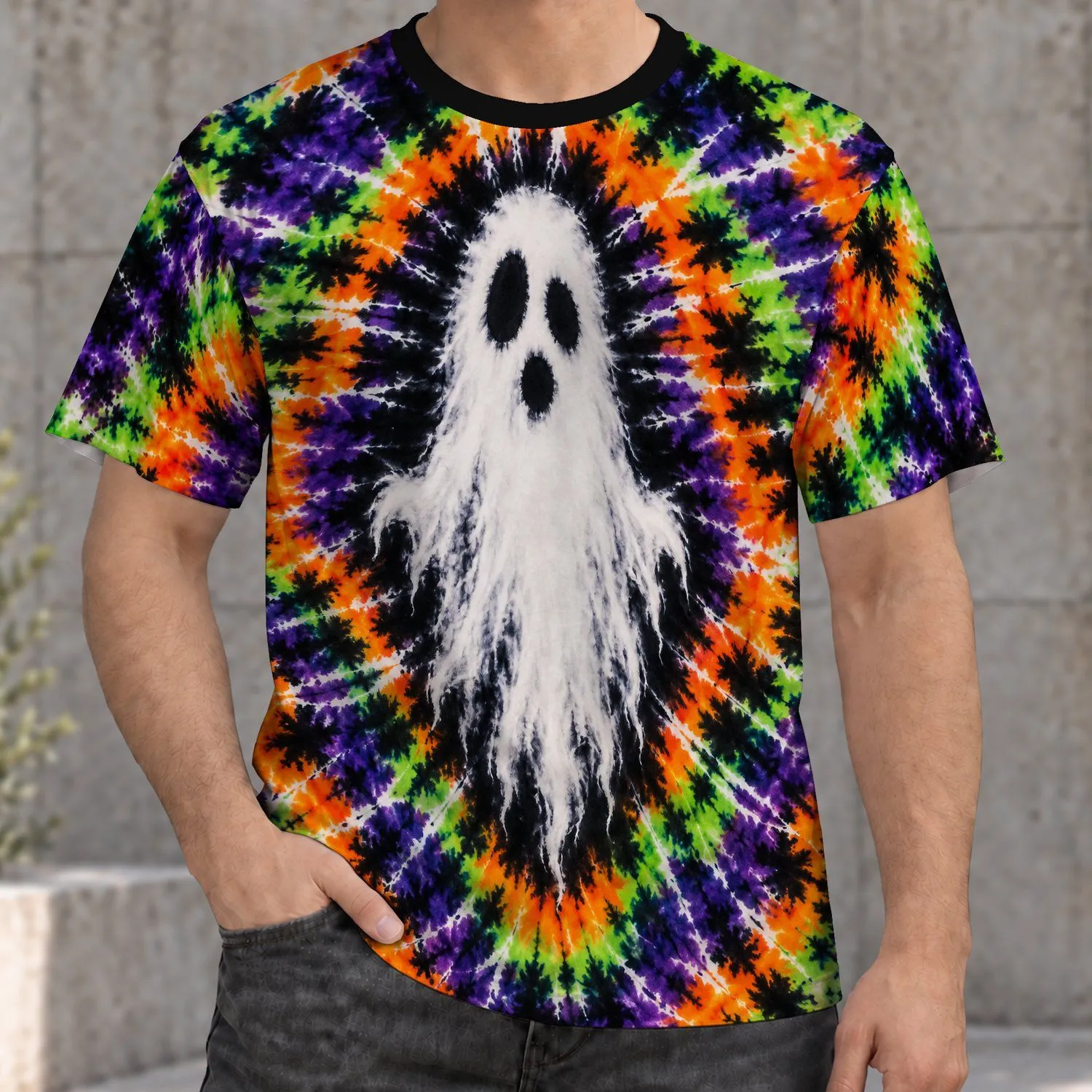 Colorful Tie-Dye Ghost for Halloween Parties and Spooky Season Celebrations All-over Print Unisex T-shirt - 1