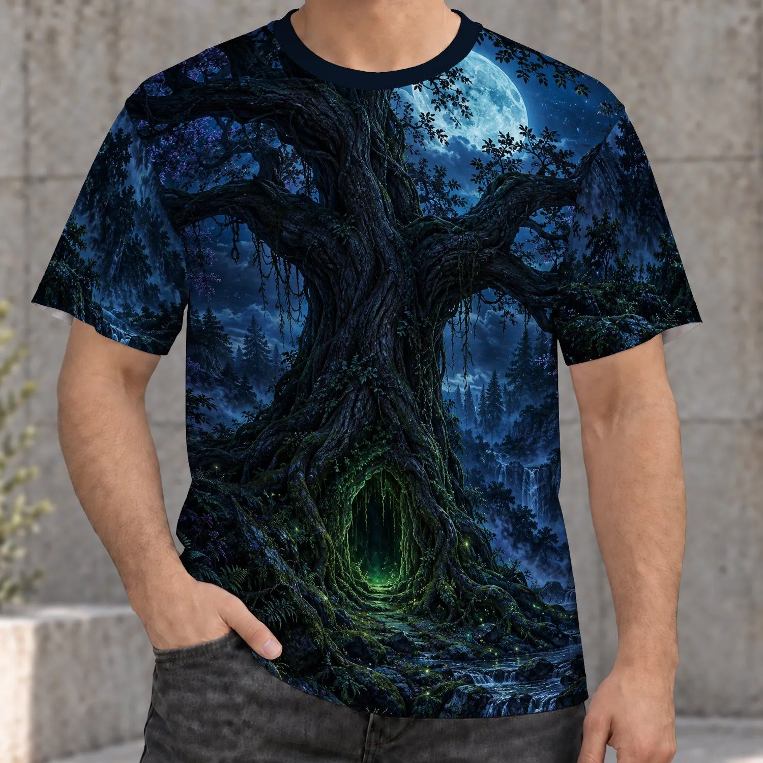 Moonlit Enchanted Tree Forest for Dreamy Autumn Evenings and Nature Lovers All-over Print Unisex T-shirt - 1