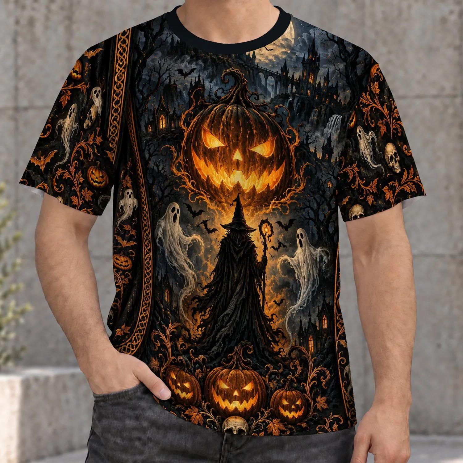 Glowing Jack-O’-Lanterns and Ghosts for Halloween Night Celebrations All-over Print Unisex T-shirt - 1