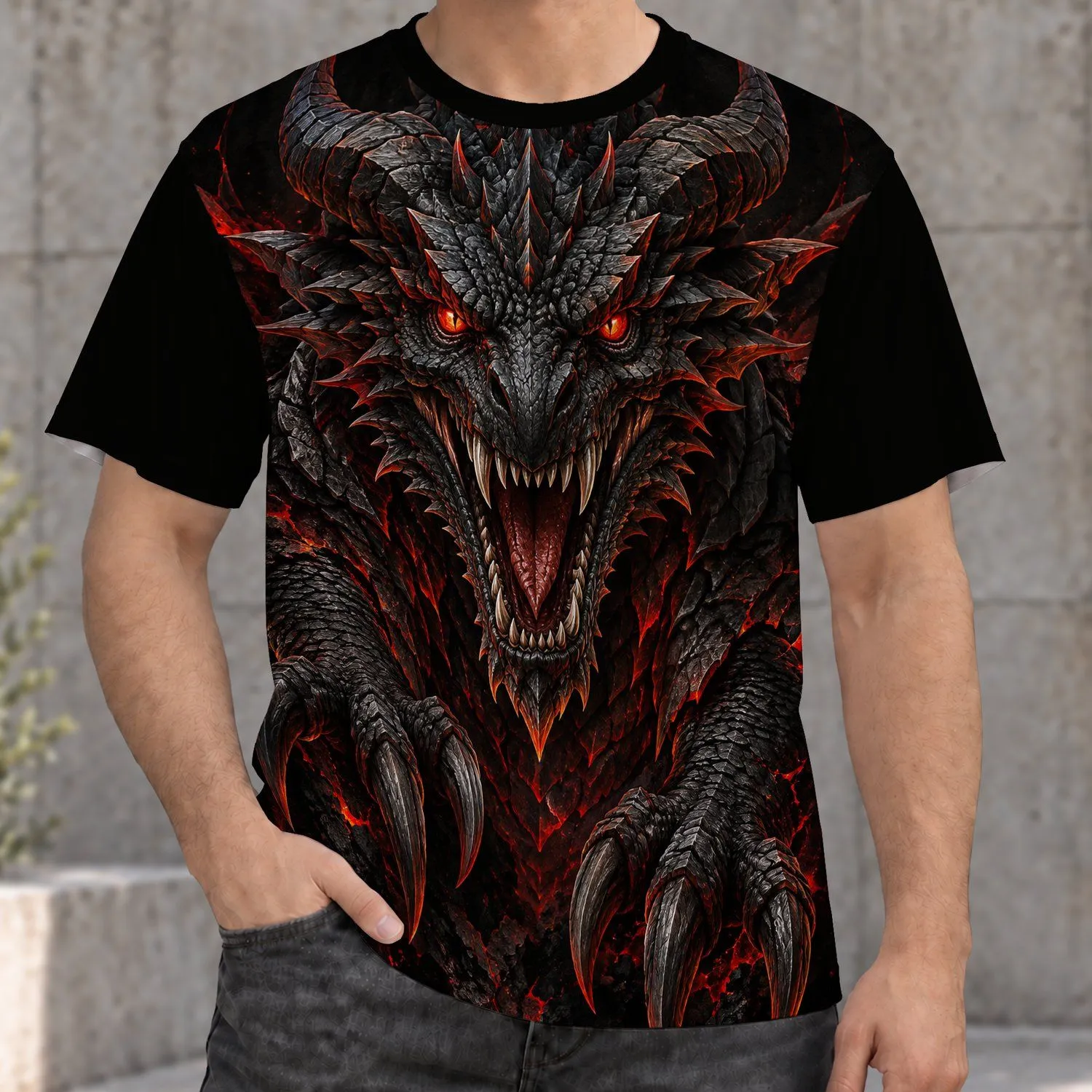 Red-Eyed Scaled Dragon for Halloween Nights and Cozy Autumn Evenings for Fantasy Fans All-over Print Unisex T-shirt - 1