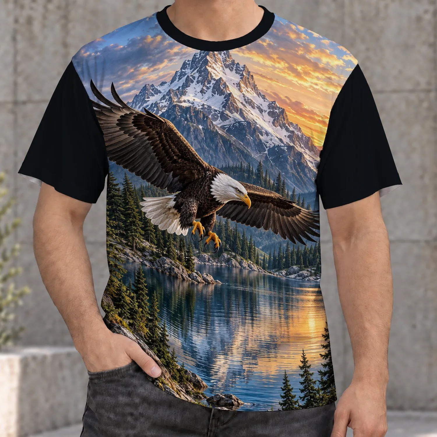 Bald Eagle Mountain Lake Scenery for Hiking and Outdoor Adventures in the Wild All-over Print Unisex T-shirt - 1