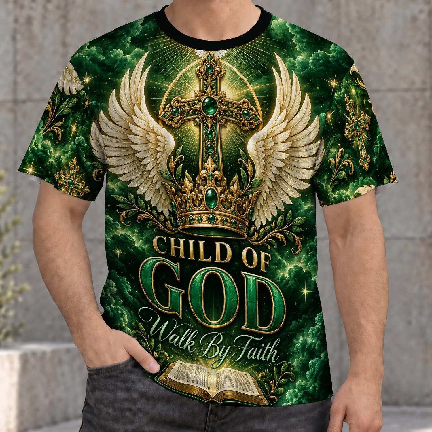 Angel Wings, Crown and Bible Verse for Faithful Everyday Wear and Worship All-over Print Unisex T-shirt - 1