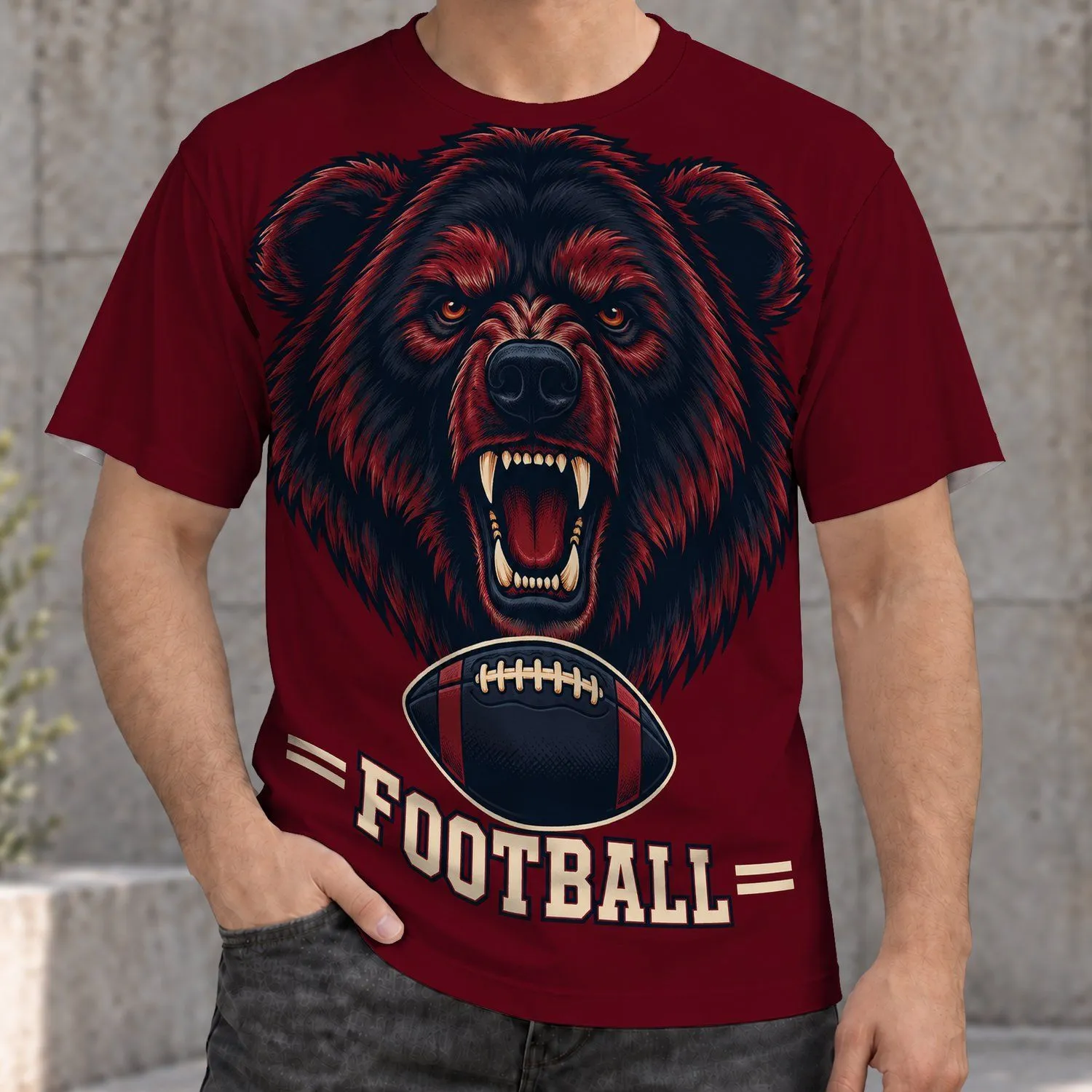 Roaring Bear and Football Motif for Game Day Tailgates, Stadium Nights and Gridiron Fans All-over Print Unisex T-shirt - 1