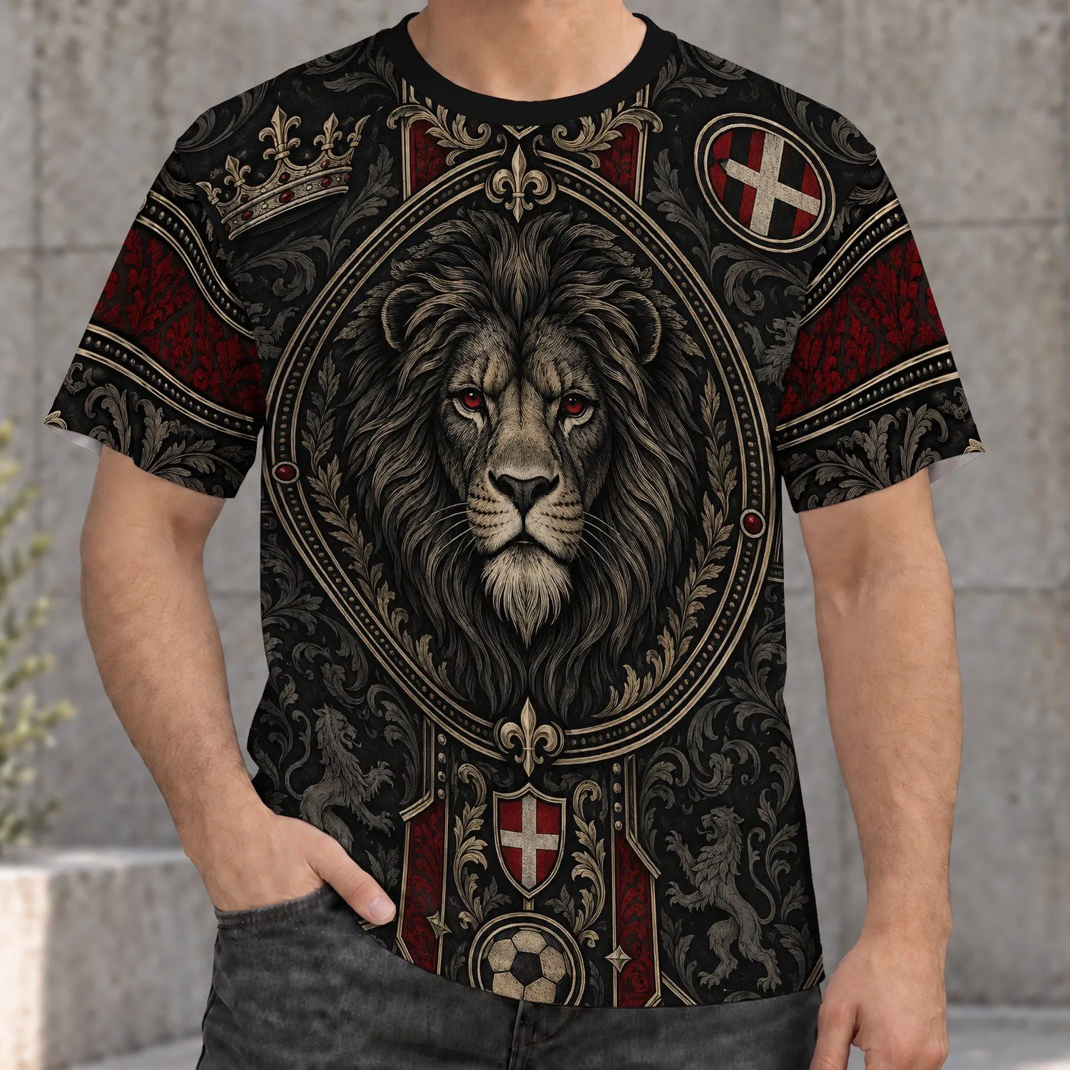 Ornate Lion Football Crest for Match Day and Passionate Supporters All-over Print Unisex T-shirt - 1