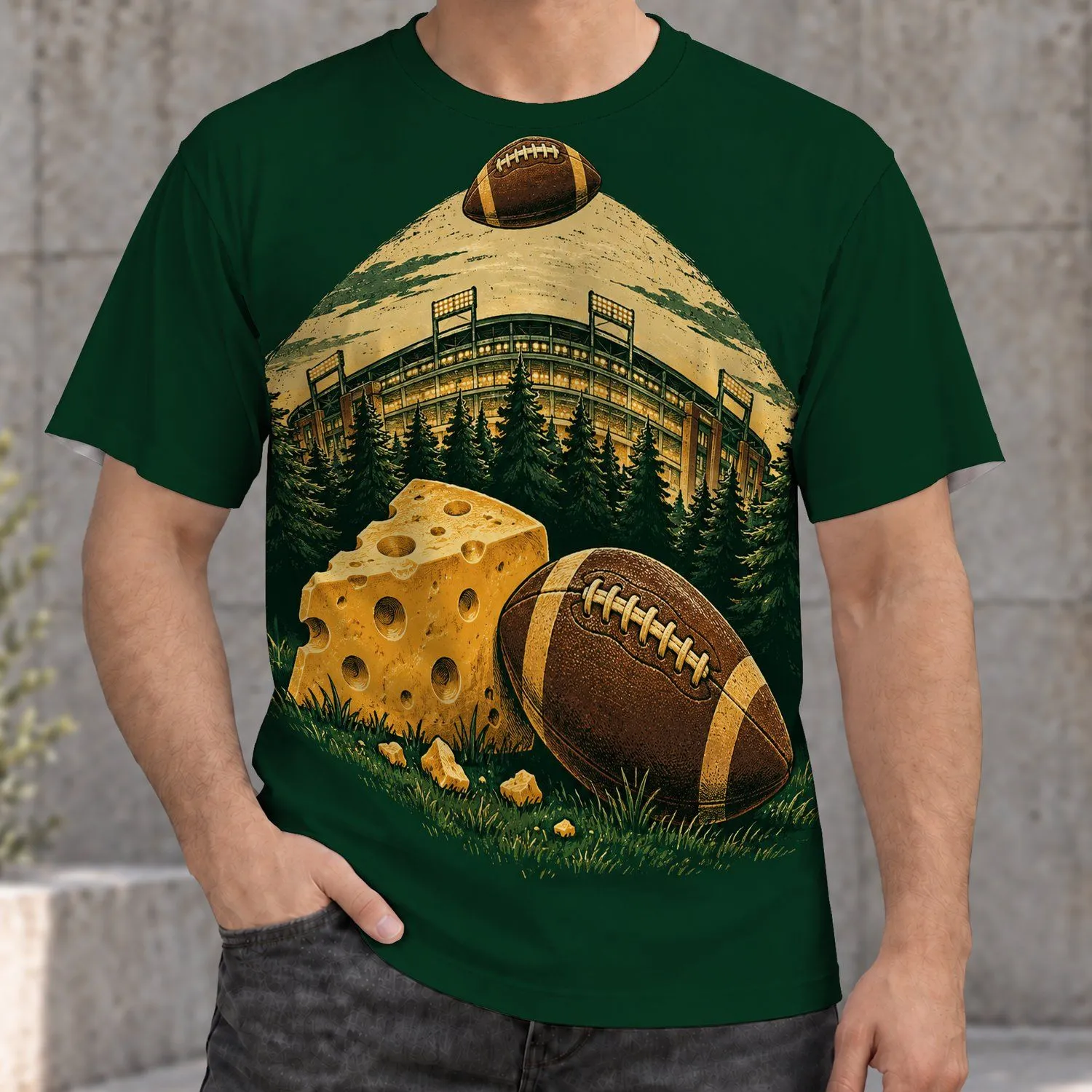 Cheese Football Stadium Scene for Game Day Tailgates and Autumn Weekends Adults All-over Print Unisex T-shirt - 1