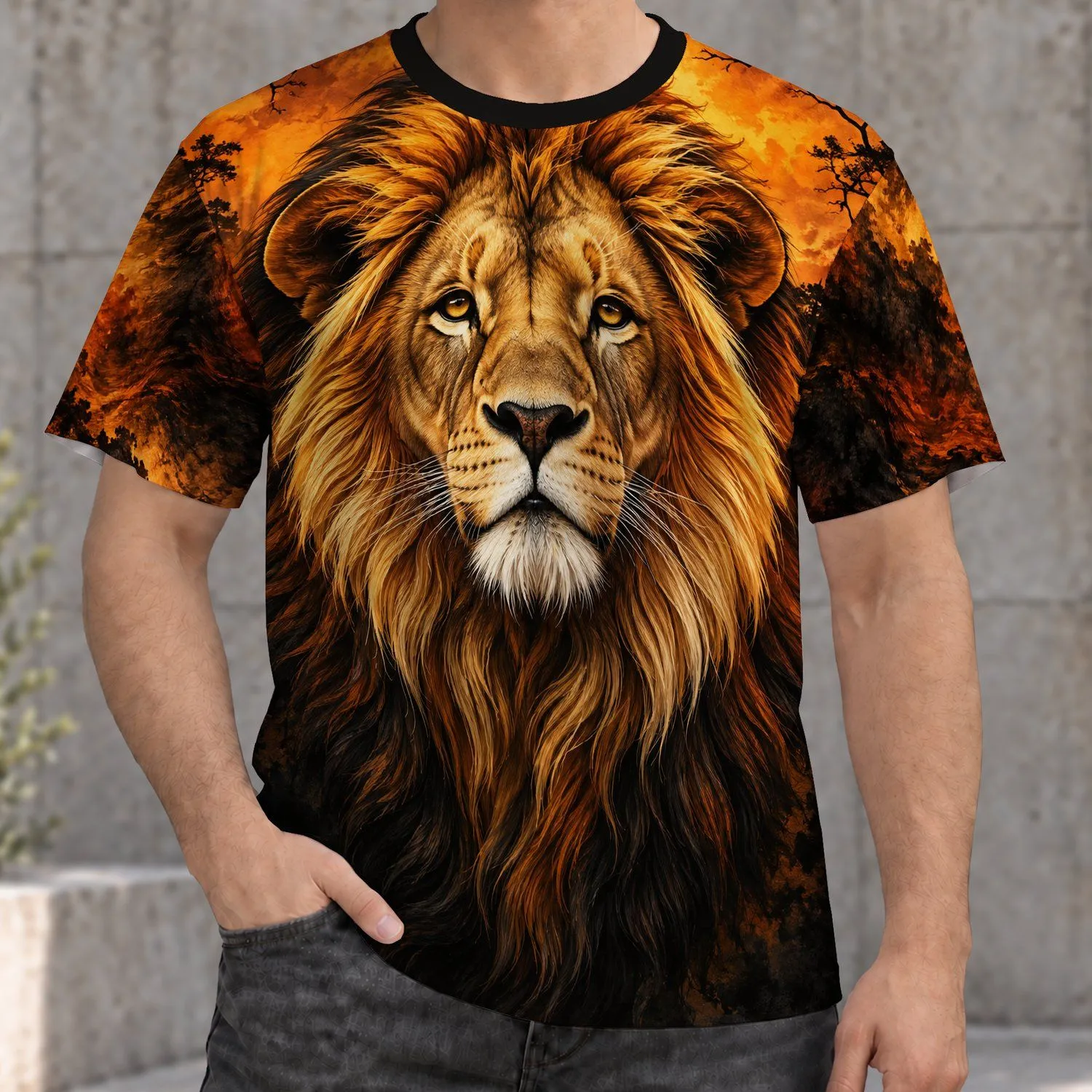 Golden Lion Portrait for Bold Outdoor Adventures and Everyday Wild Spirit Seekers All-over Print Unisex T-shirt - 1