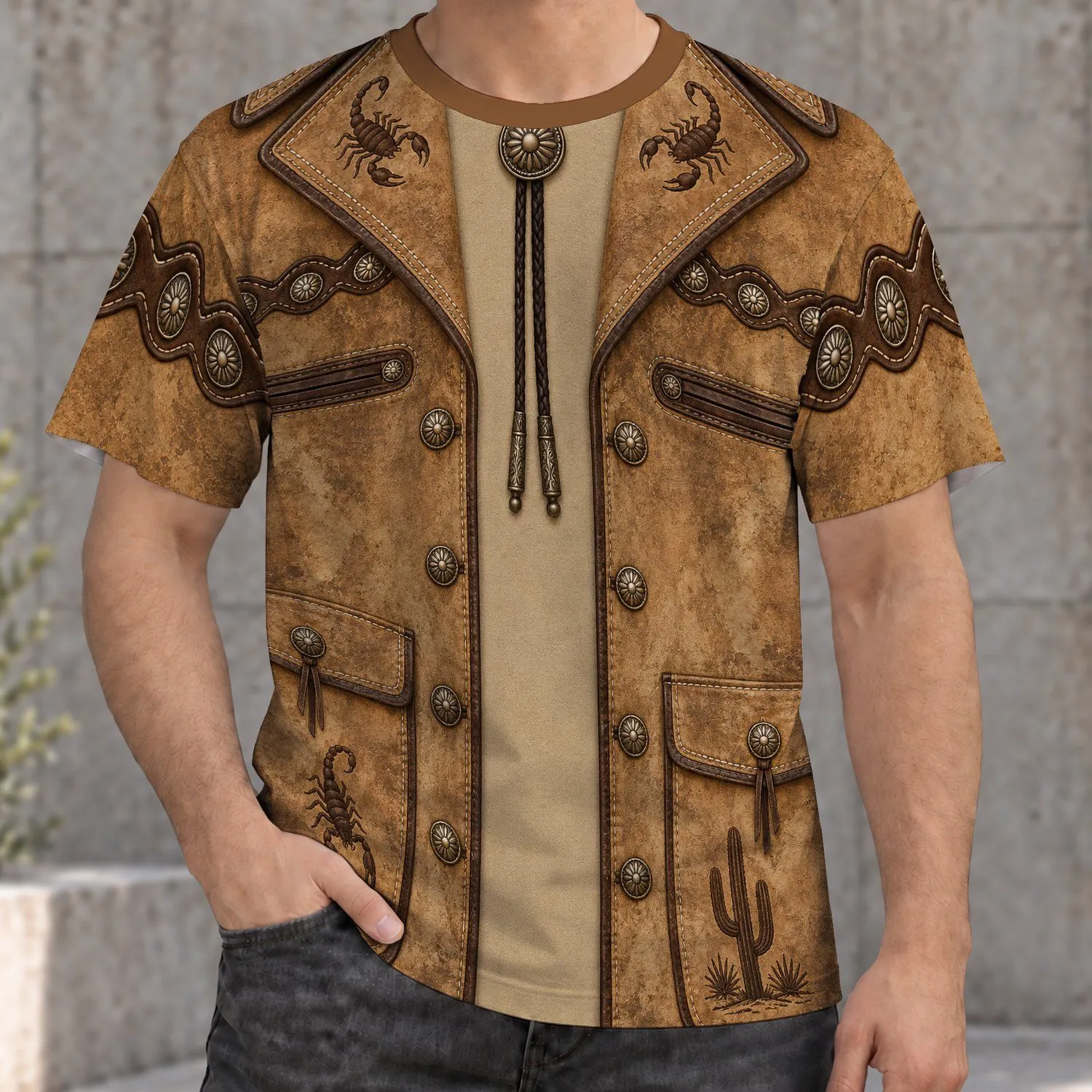 Western Tan Jacket Details for Rodeo Weekends and Frontier Style Enthusiasts All-over Print Unisex T-shirt - 1