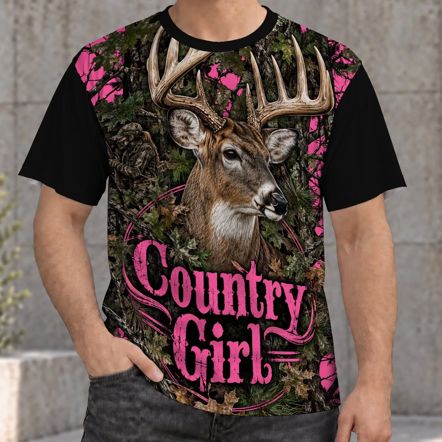 Pink Camouflage Deer Country Girl Hunting Weekend Outdoor Gift for Women Outdoors All-over Print Unisex T-shirt - 1