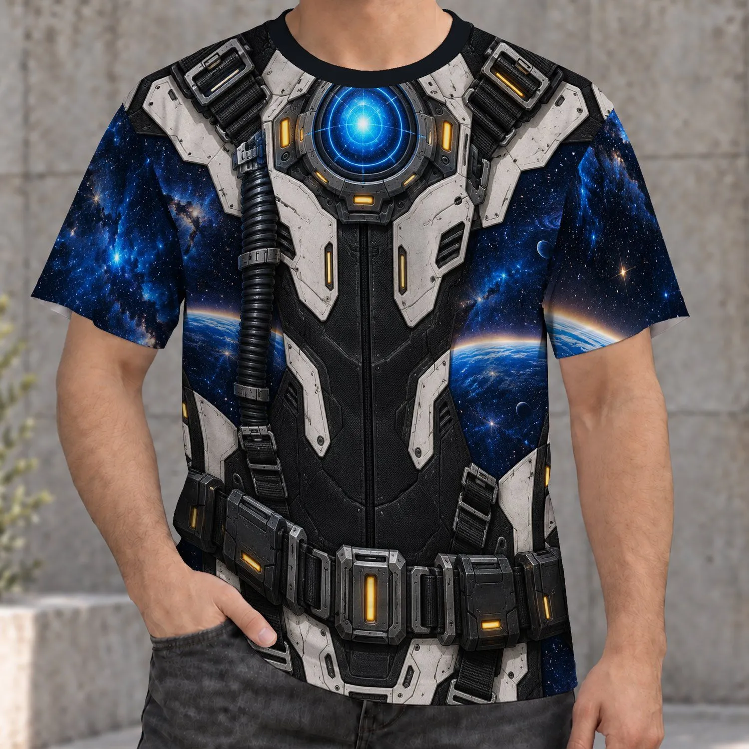 Astronaut Armor and Galaxy Details for Sci-Fi Cosplay Events and Space Adventure Fans All-over Print Unisex T-shirt - 1