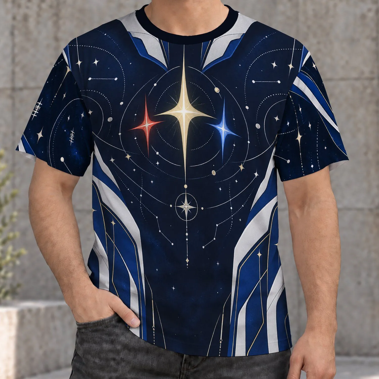Three-Color Celestial Stars for Back-to-School Style and Everyday Cosmic Streetwear All-over Print Unisex T-shirt - 1