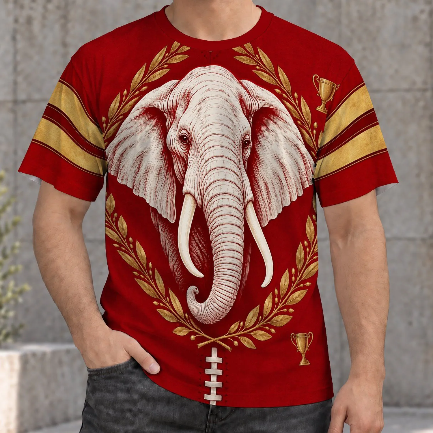 White Elephant and Gold Laurel Rugby Crest for Weekend Sports Fans All-over Print Unisex T-shirt - 1