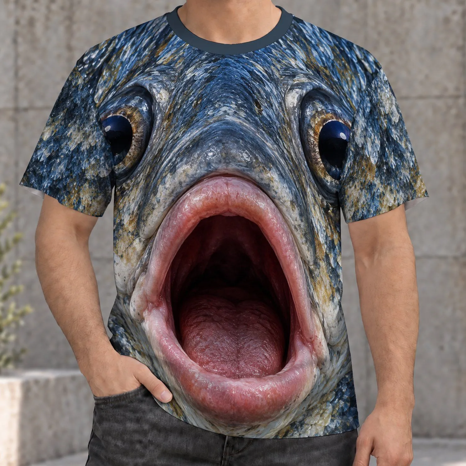 Giant Big-Mouth Fish Face for Fishing Trips and Funny Weekend Wear All-over Print Unisex T-shirt - 1